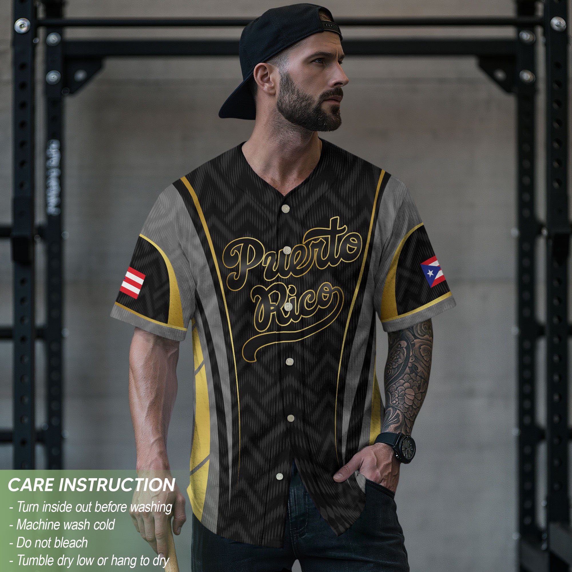 Puerto Rico Boricua Black Gold Coqui Frog Heritage Graphic Baseball Jersey