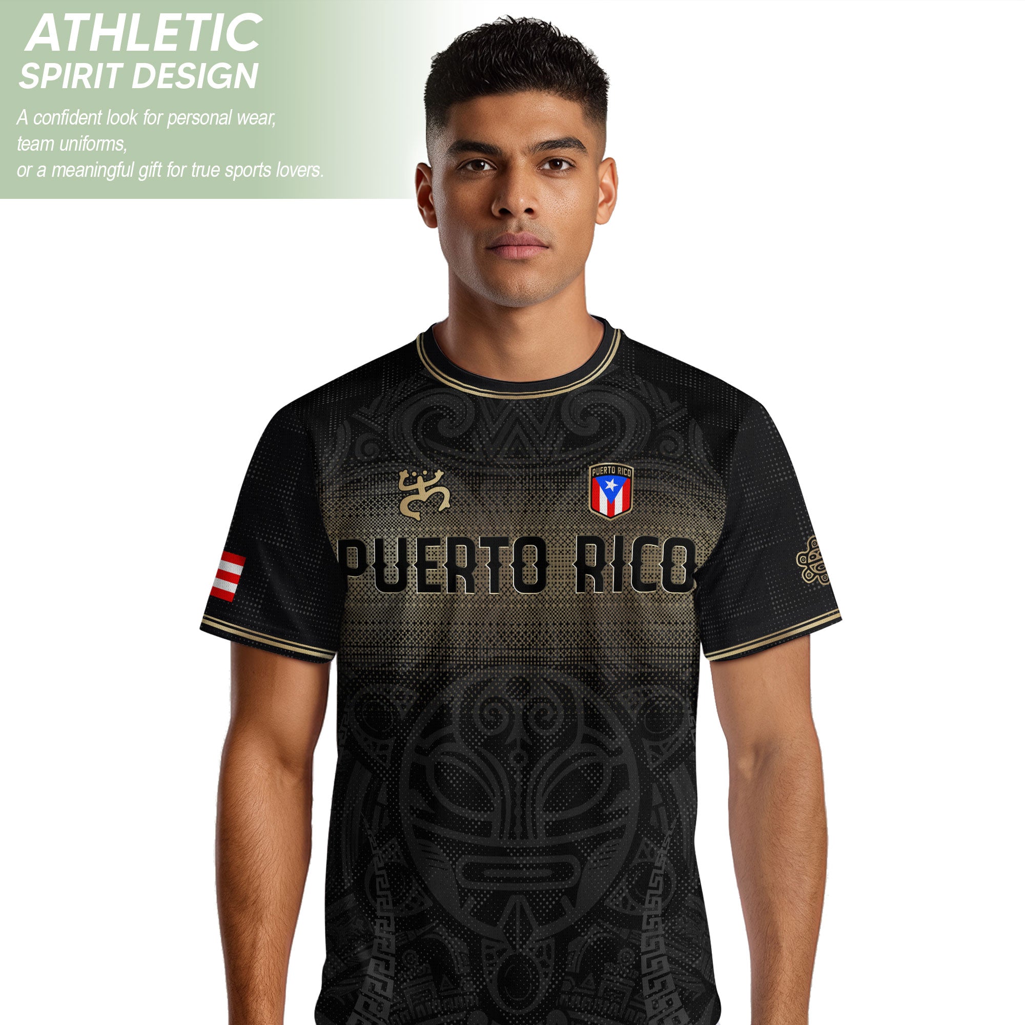 Puerto Rico Boricua Coqui Frog Taino Tribal National Soccer Jersey Black Gold