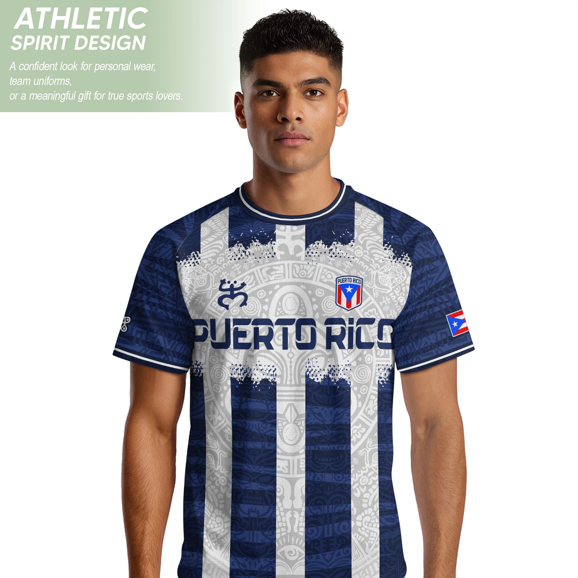 Puerto Rico Boricua Coqui Frog Taino Tribal National Soccer Jersey White Navy