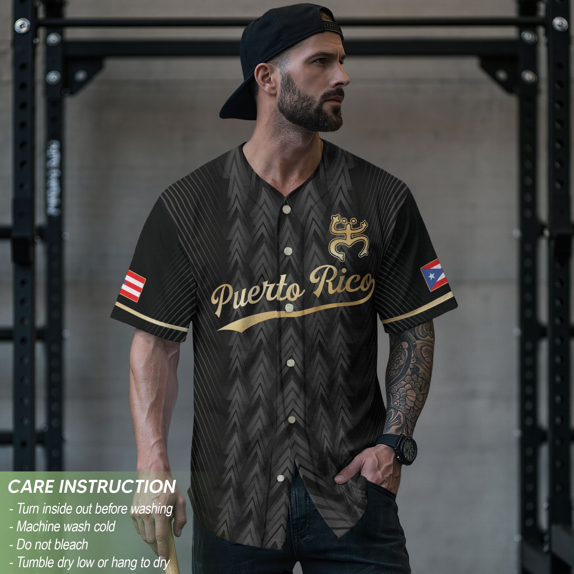 Puerto Rico Boricua Black Gold Taino Tribal National Heritage Baseball Jersey