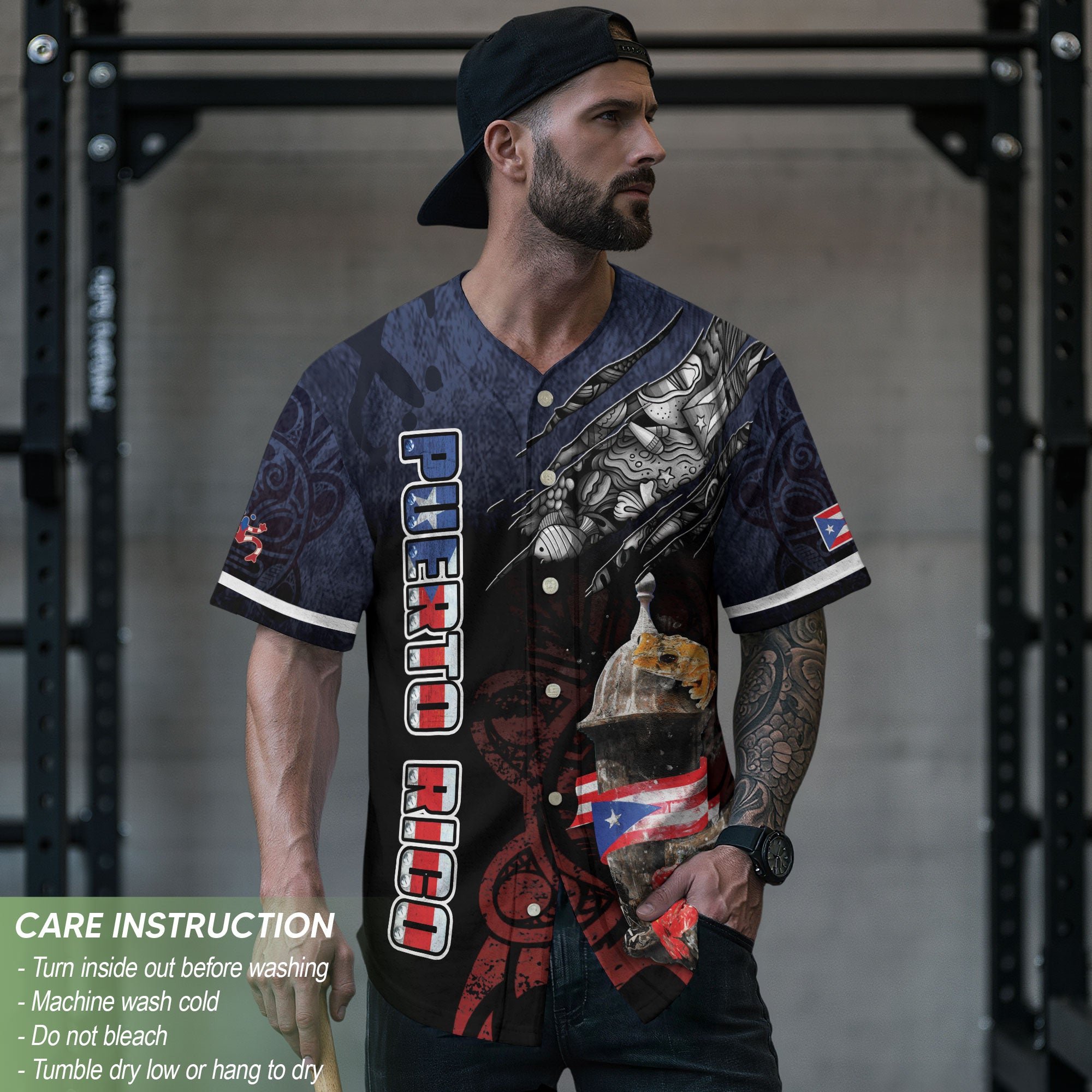 Puerto Rico Boricua Fortress Coqui Frog Hibiscus Floral Graphic Baseball Jersey