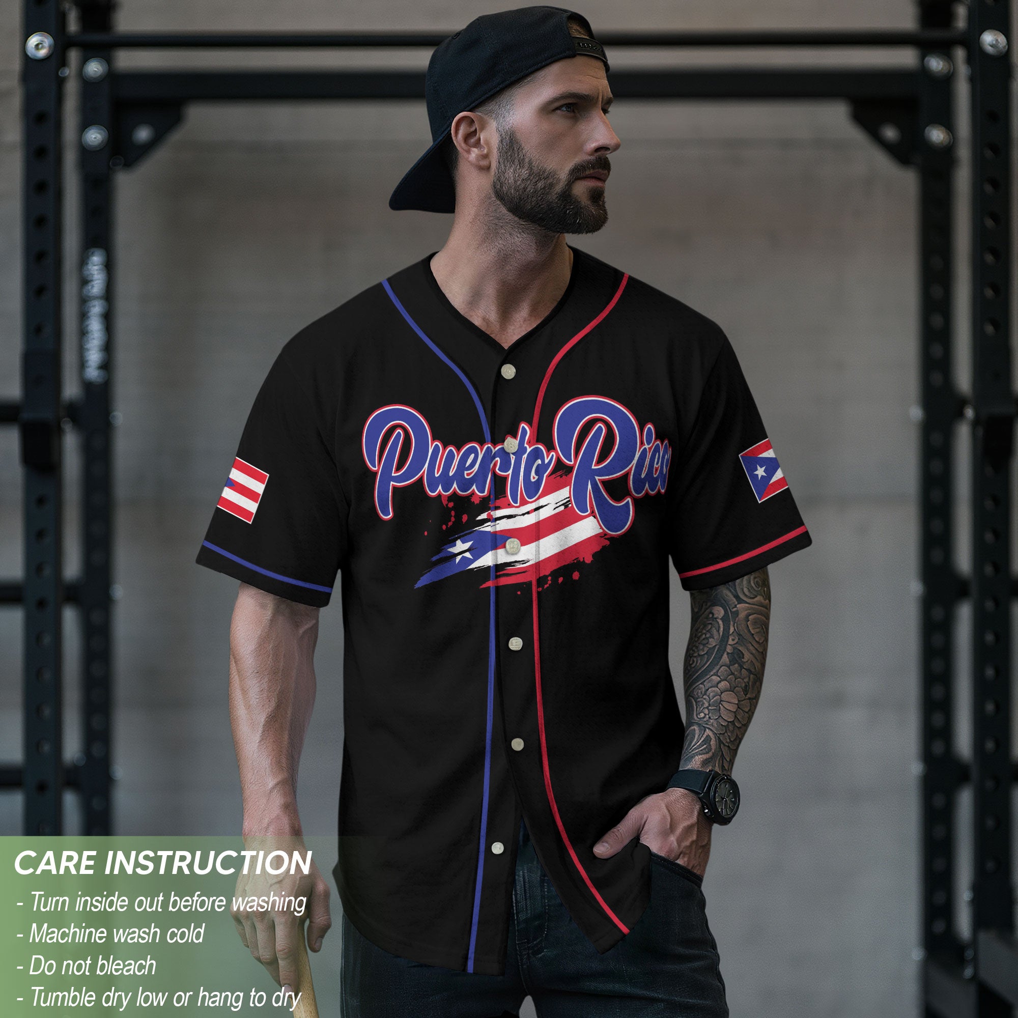 Puerto Rico Boricua Black Blue Red Splatter Coqui Frog Heritage Baseball Jersey