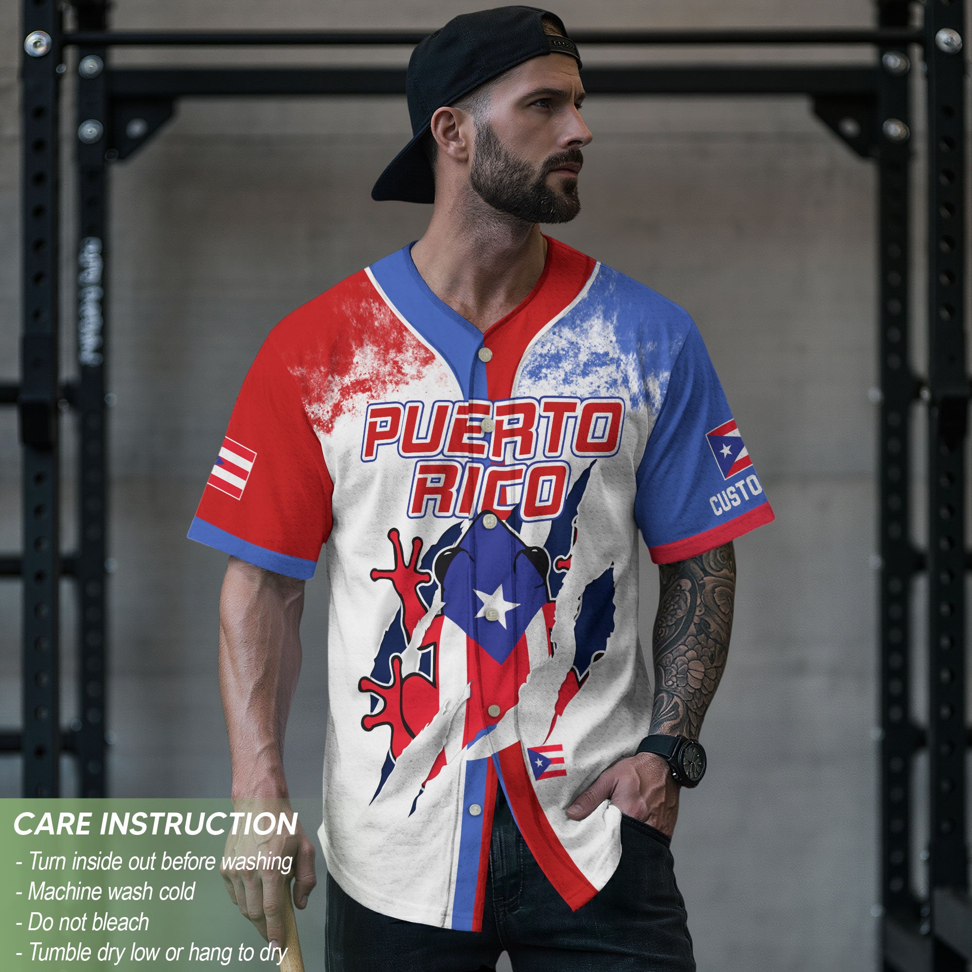 Puerto Rico Boricua Flag White Red Blue Paint Splatter Graphic Baseball Jersey