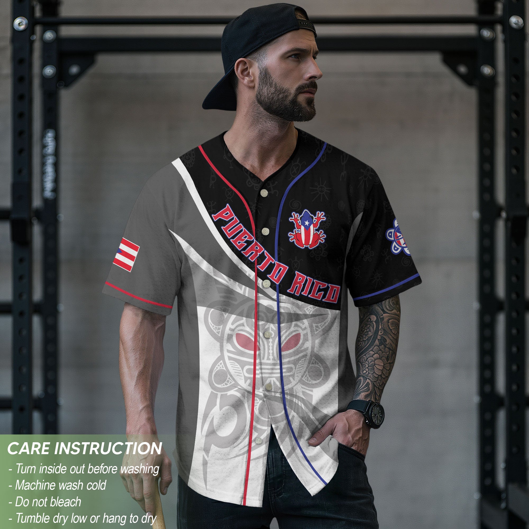 Puerto Rico Boricua Gray Red Fortress Coqui Frog Heritage Graphic Baseball Jersey