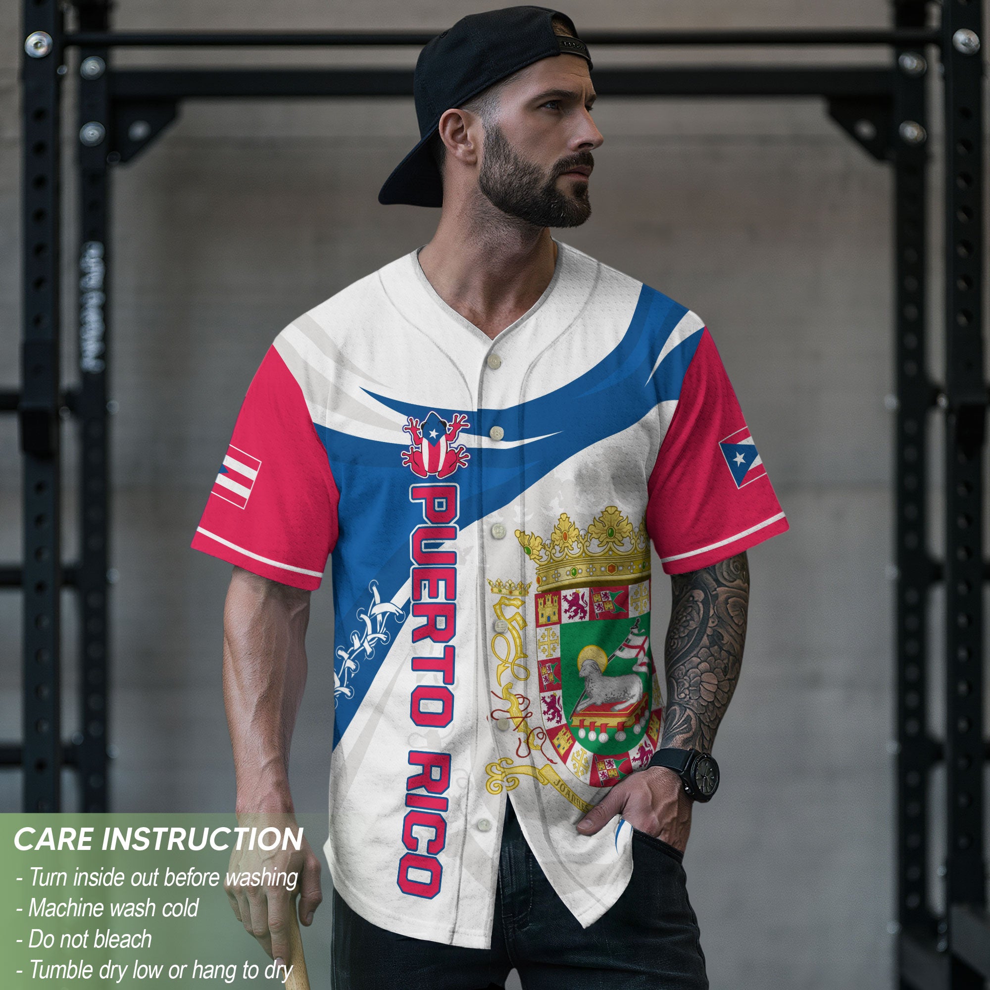 Puerto Rico Boricua White Royal Coat Of Arms Flag Heritage Graphic Baseball Jersey