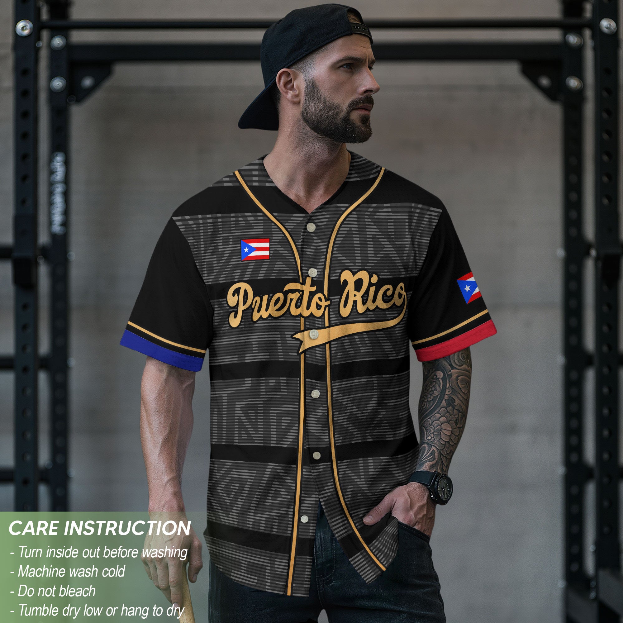 Puerto Rico Boricua Black Gray Taino Pattern Coqui Frog Heritage Baseball Jersey