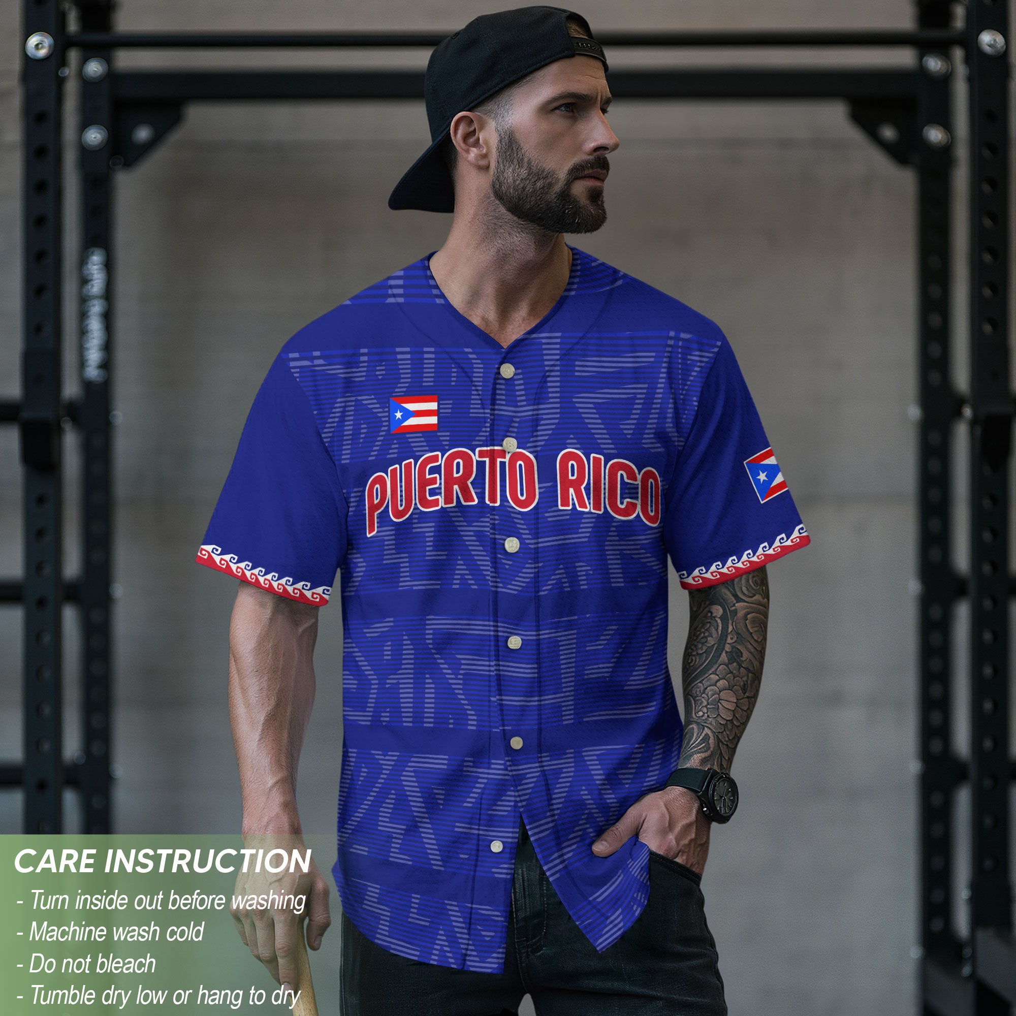 Puerto Rico Boricua Navy Royal Blue Taino Pattern Coqui Frog Baseball Jersey