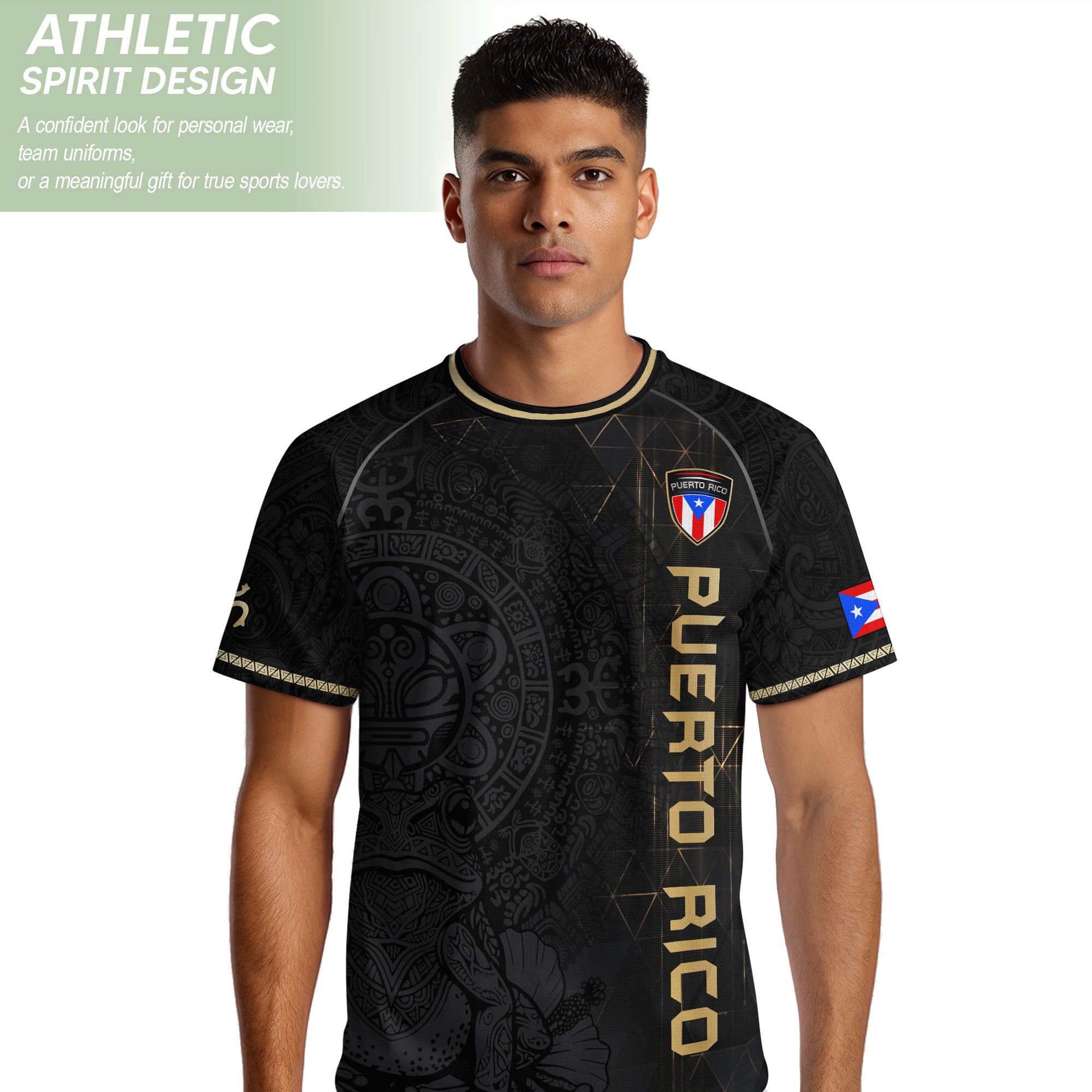 Camiseta de fútbol con máscara taína boricua azul marino de Puerto Rico, bandera tribal, orgullo nacional