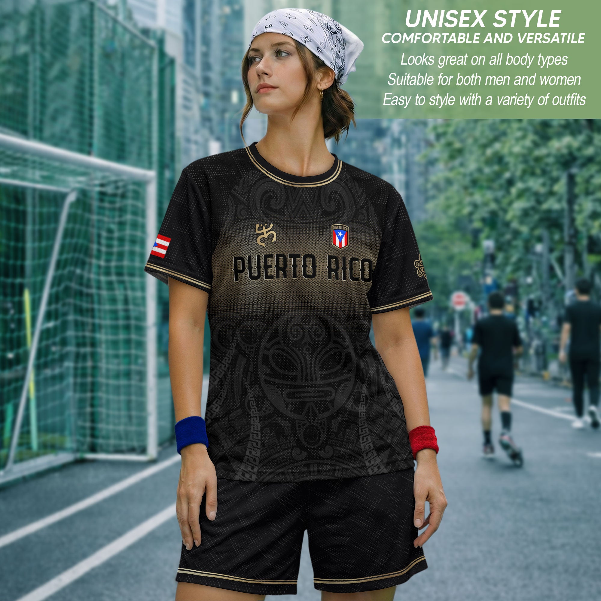 Puerto Rico Boricua Coqui Frog Taino Tribal National Soccer Jersey Black Gold