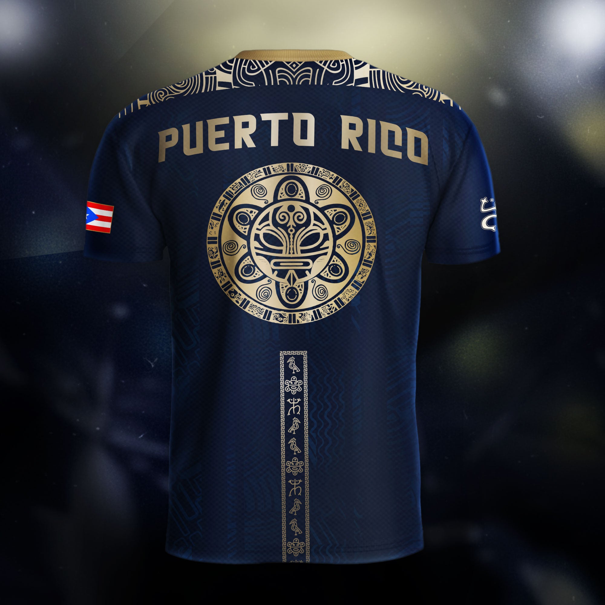 Puerto Rico Navy Gold Outline Map Taino Sun National Heritage Boricua Soccer Jersey
