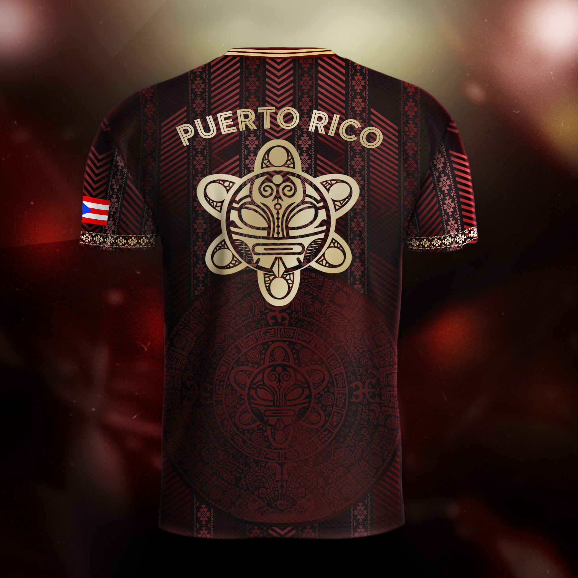 Puerto Rico Flag Maroon Gold Tribal Print National Heritage Sport Soccer Jersey