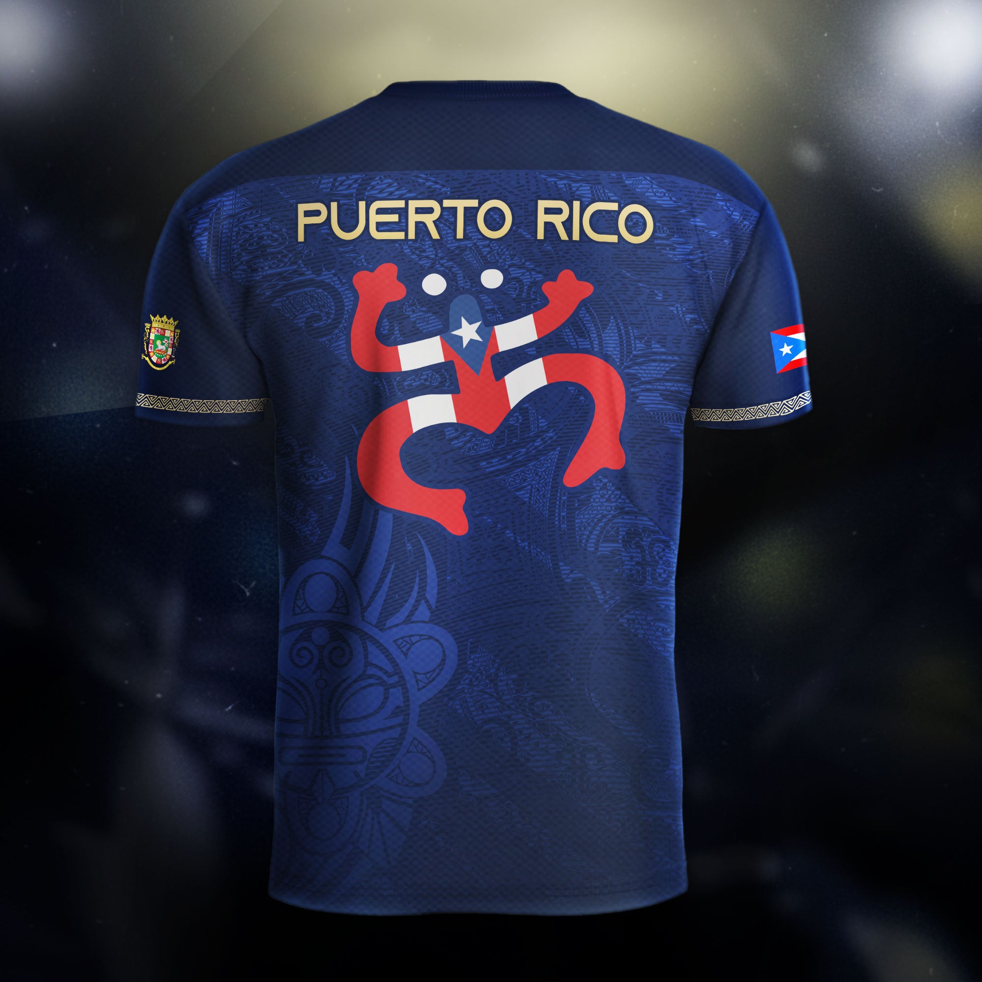 Puerto Rico Navy Gold Boricua Coqui Frog Tribal Taino National Pride Heritage Soccer Jersey