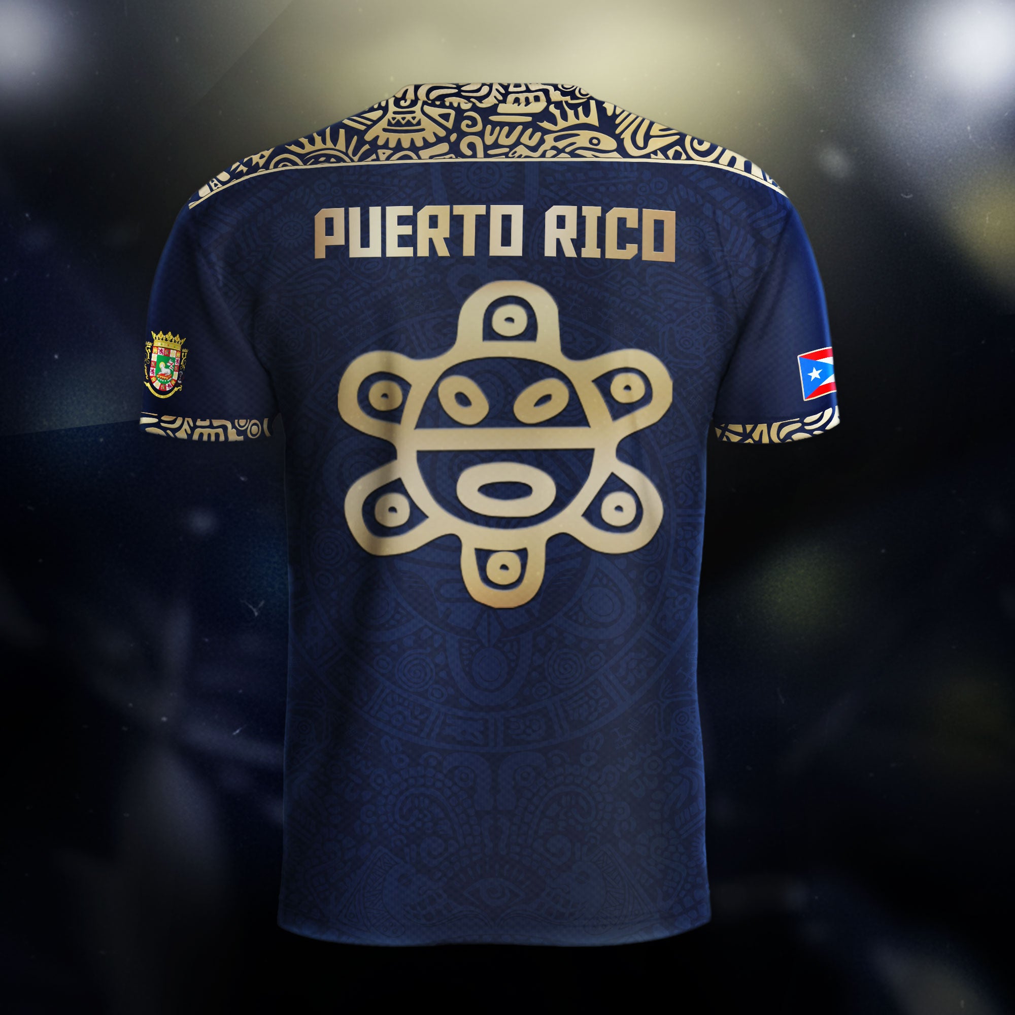 Puerto Rico Navy Blue Boricua Taino Mask Tribal Flag National Pride Heritage Soccer Jersey