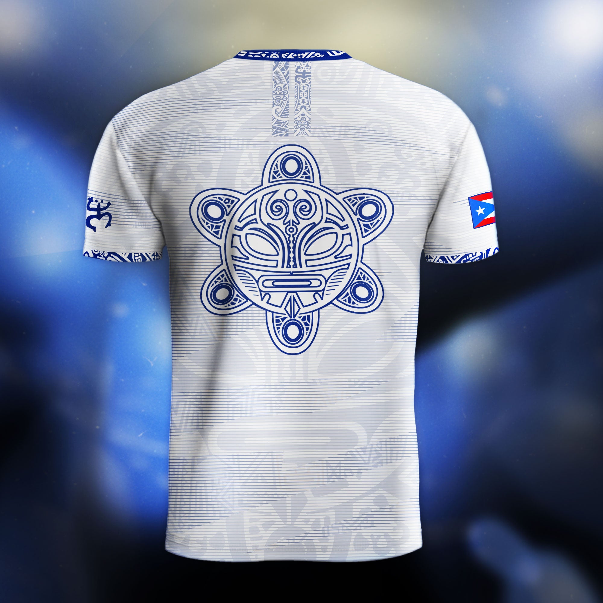 Puerto Rico White Blue Taino Tribal Pattern National Heritage Boricua Soccer Jersey