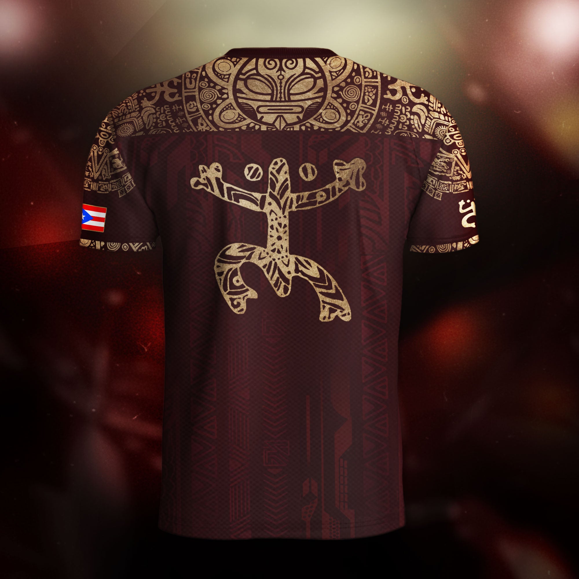 Puerto Rico Maroon Gold Coqui Frog Garita Floral Taino Sun National Heritage Camiseta de fútbol