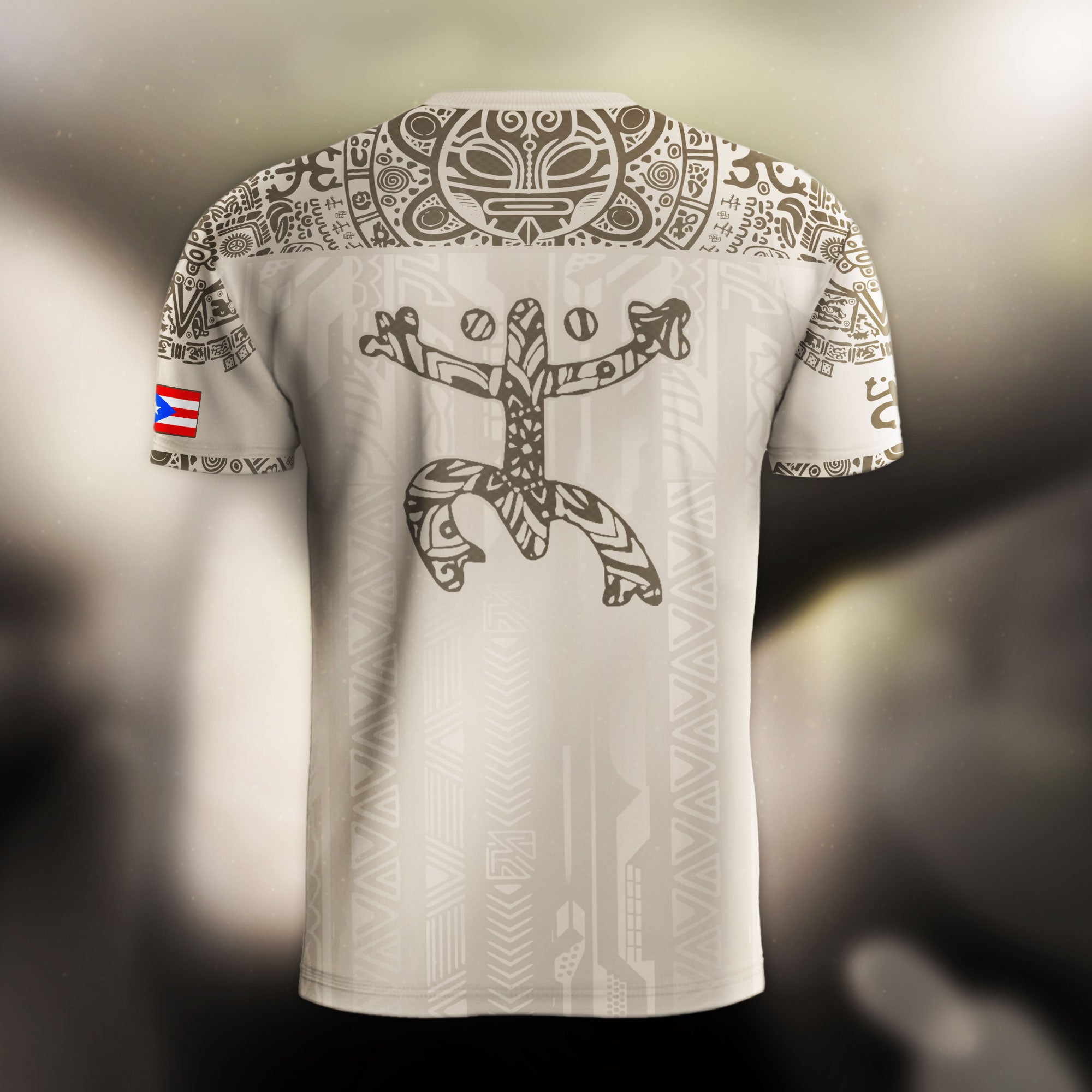 Puerto Rico Beige Oro Coqui Rana Garita Floral Taino Sol Patrimonio Nacional Camiseta de Fútbol