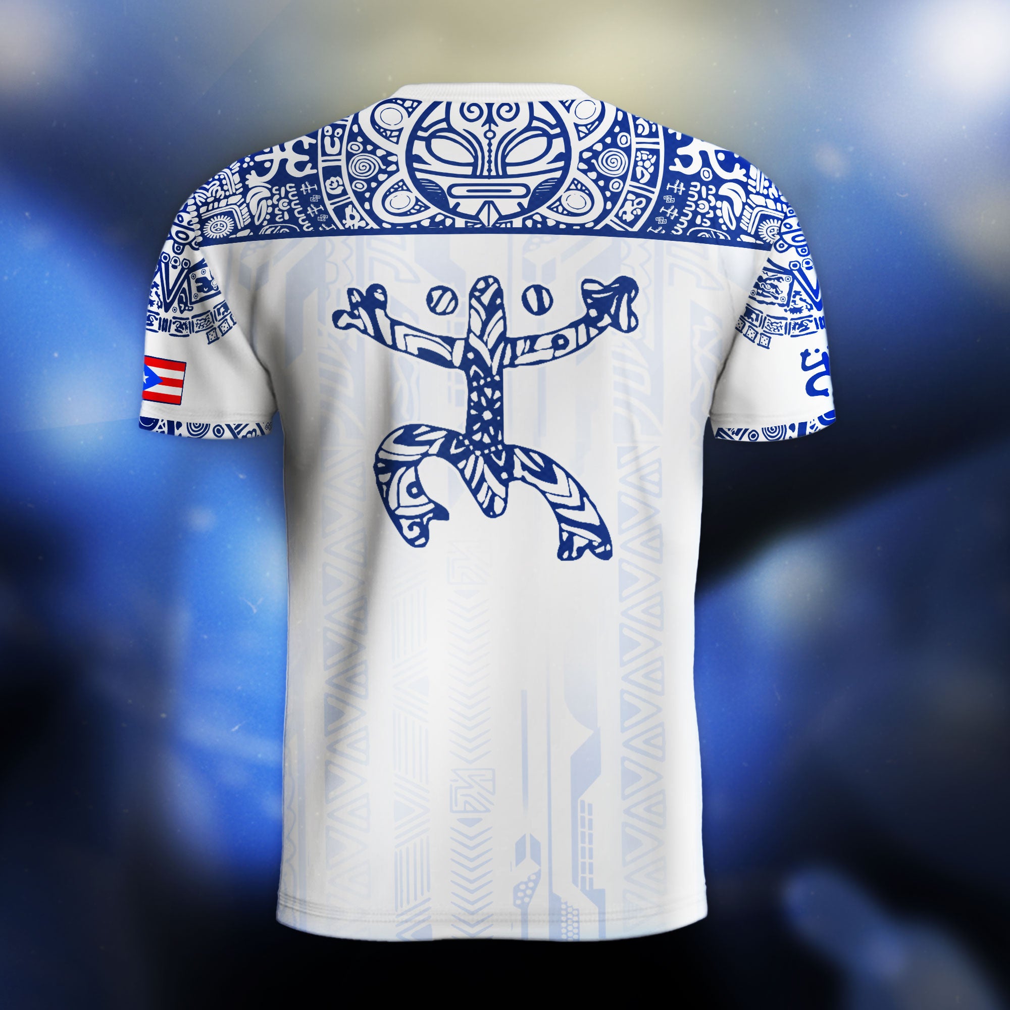 Puerto Rico White Blue Coqui Frog Floral Garita Taino Sun Island Heritage Soccer Jersey