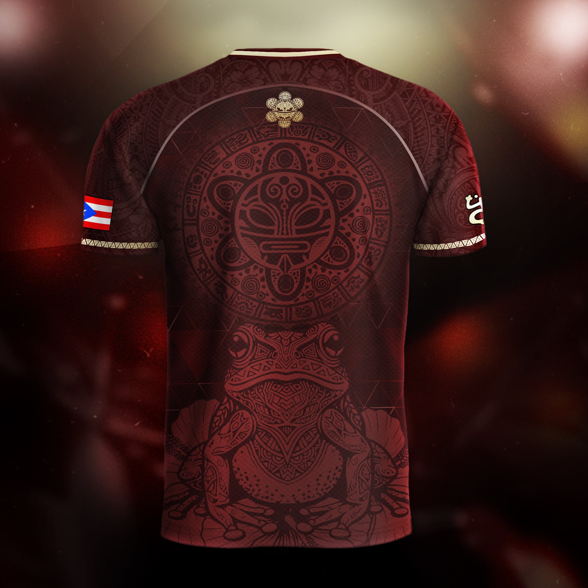 Puerto Rico Maroon Gold Coqui Frog Taino Sun National Heritage Boricua Soccer Jersey