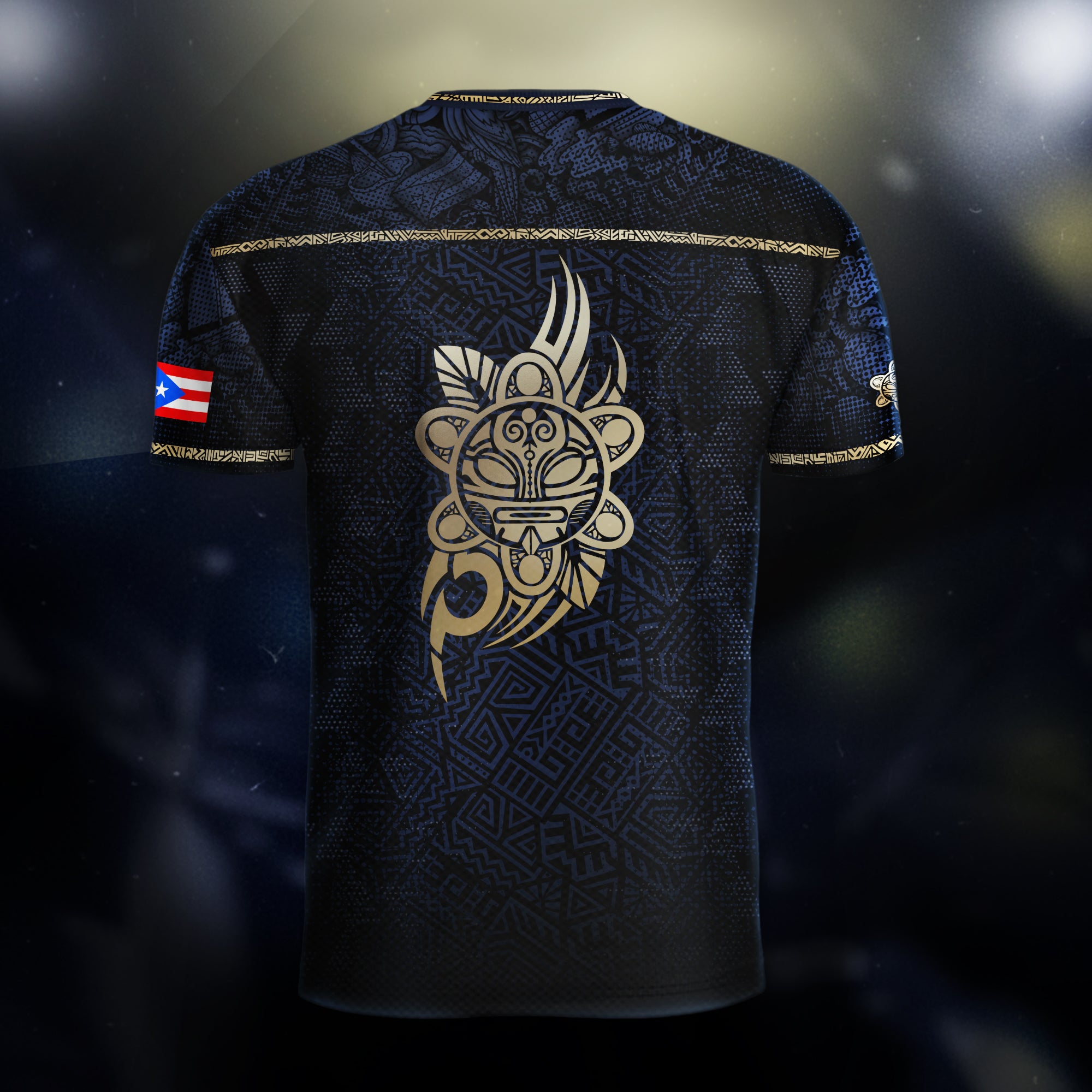 Puerto Rico Navy Gold Coqui Frog Garita Taino Sun National Heritage Camiseta de fútbol