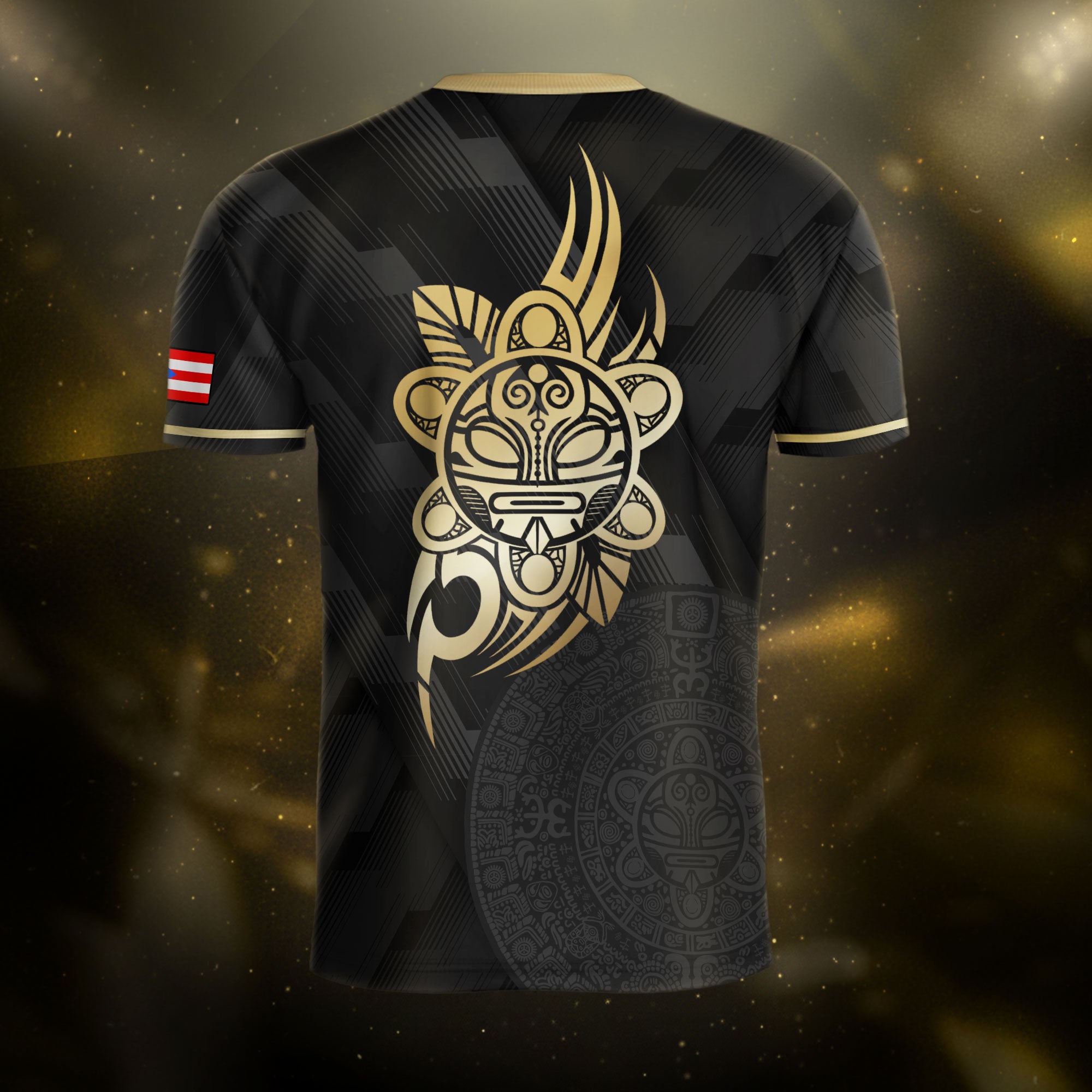 Puerto Rico Flag Boricua Taino Tribal Mask Gold Black National Pride Soccer Jersey