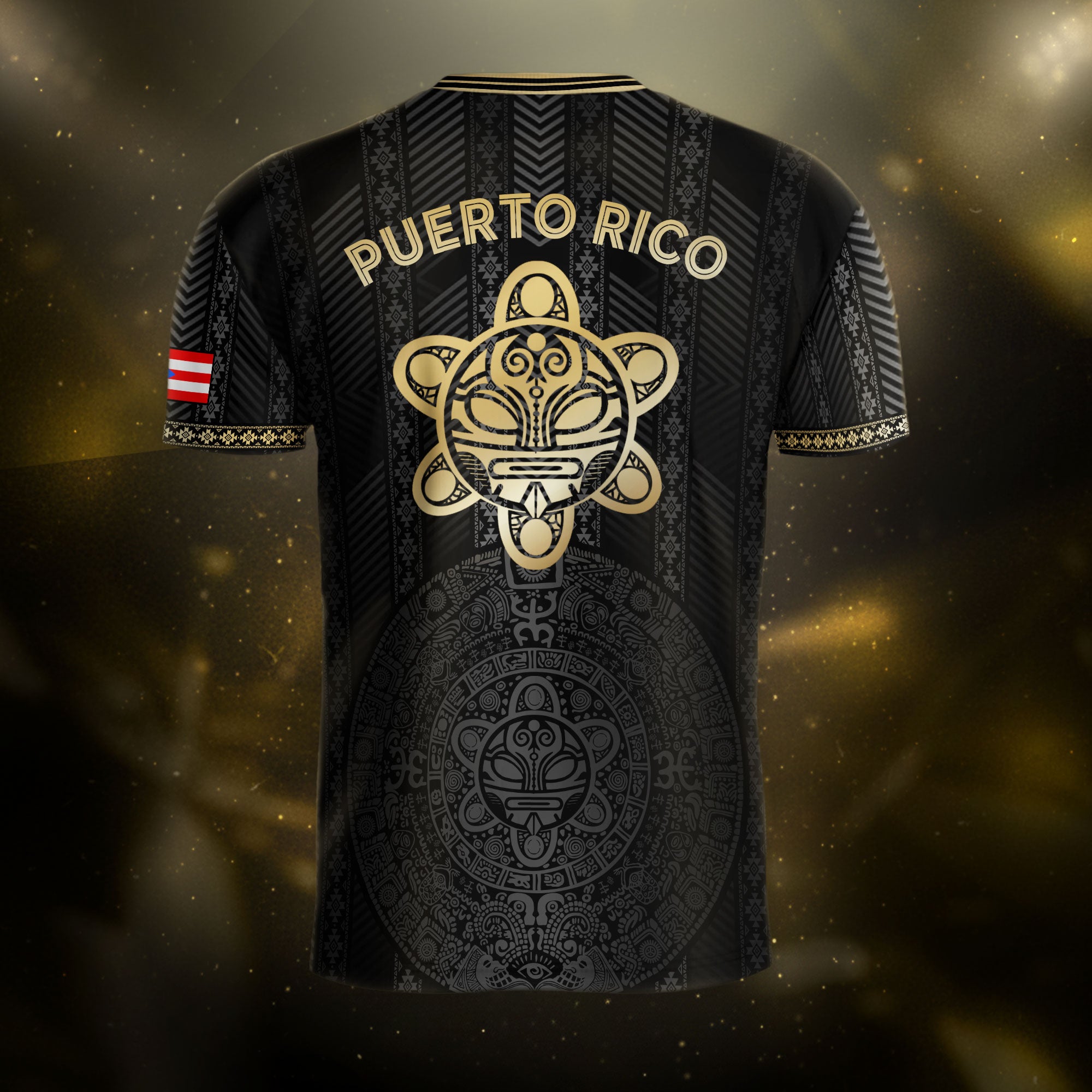 Puerto Rico Flag Boricua Taino Tribal Patterns Gold Black Pride Football Soccer Jersey