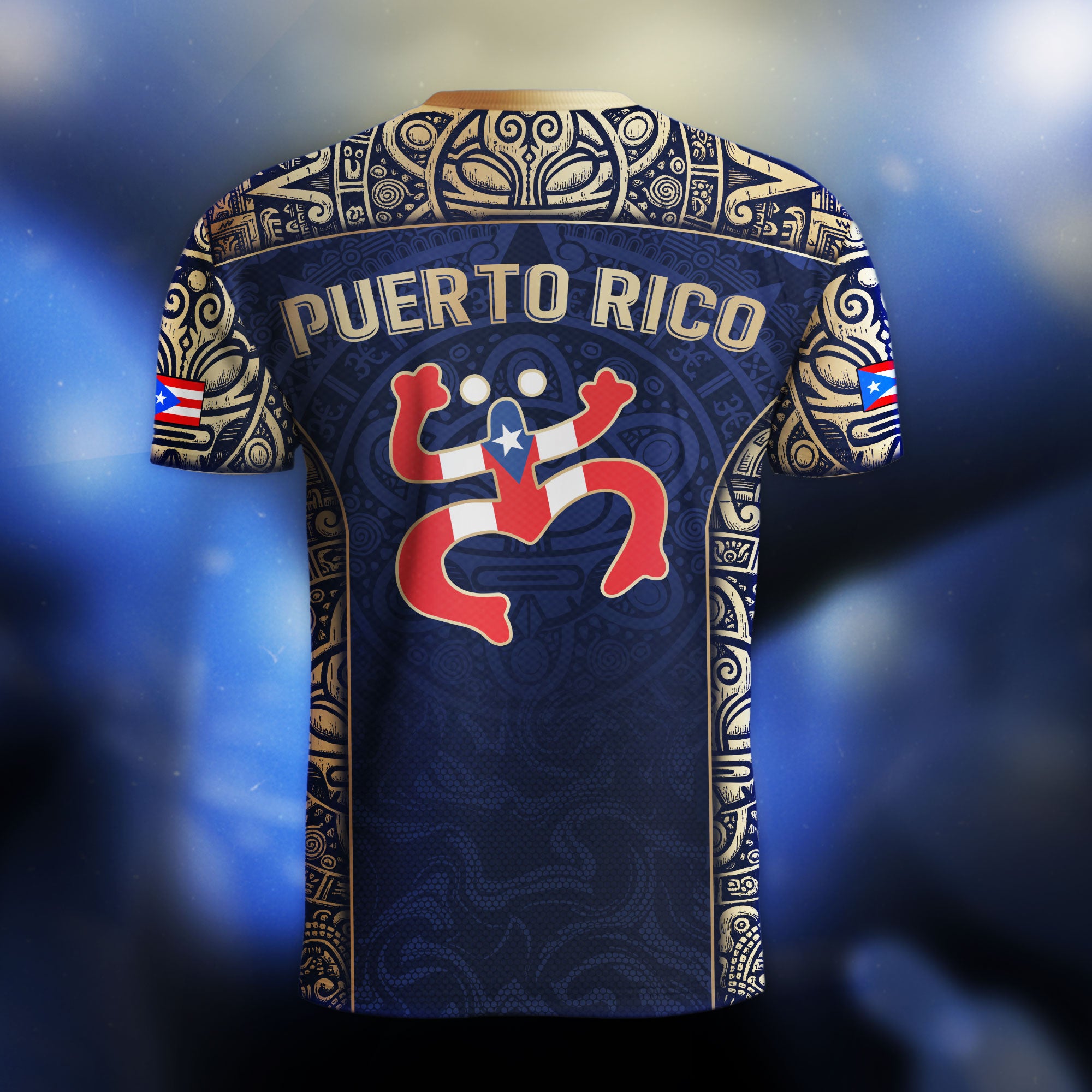 Puerto Rico Flag Boricua Taino Tribal Mask Coqui Navy Gold Pride Soccer Jersey