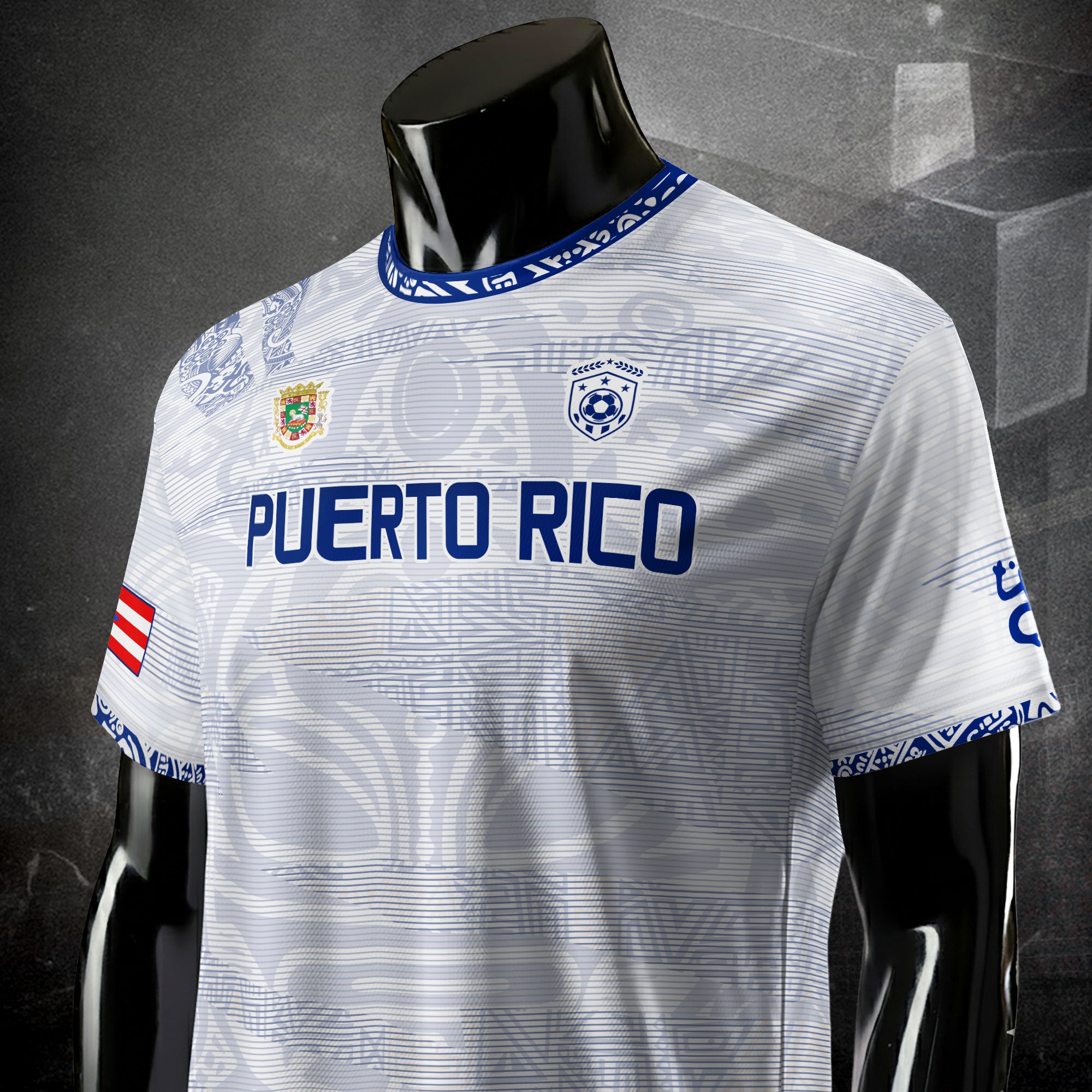 Puerto Rico White Blue Taino Tribal Pattern National Heritage Boricua Soccer Jersey