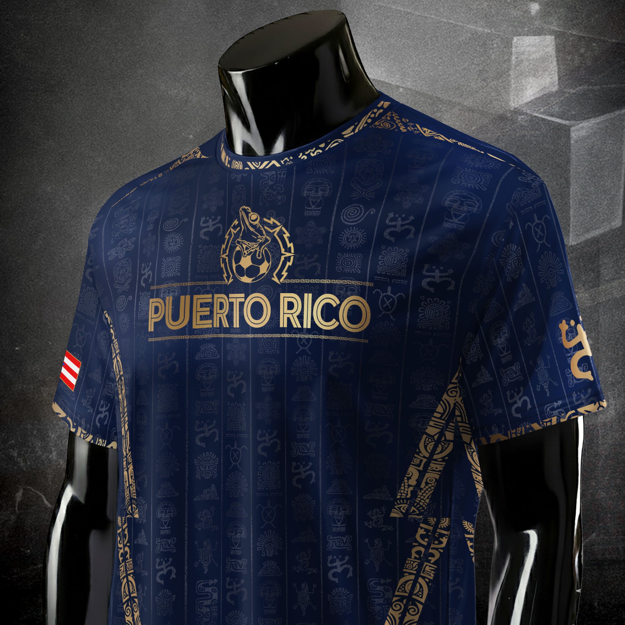 Camiseta de fútbol con el Sol Taino Dorado de la Marina de Puerto Rico, Patrimonio Nacional, Símbolos Boricuas