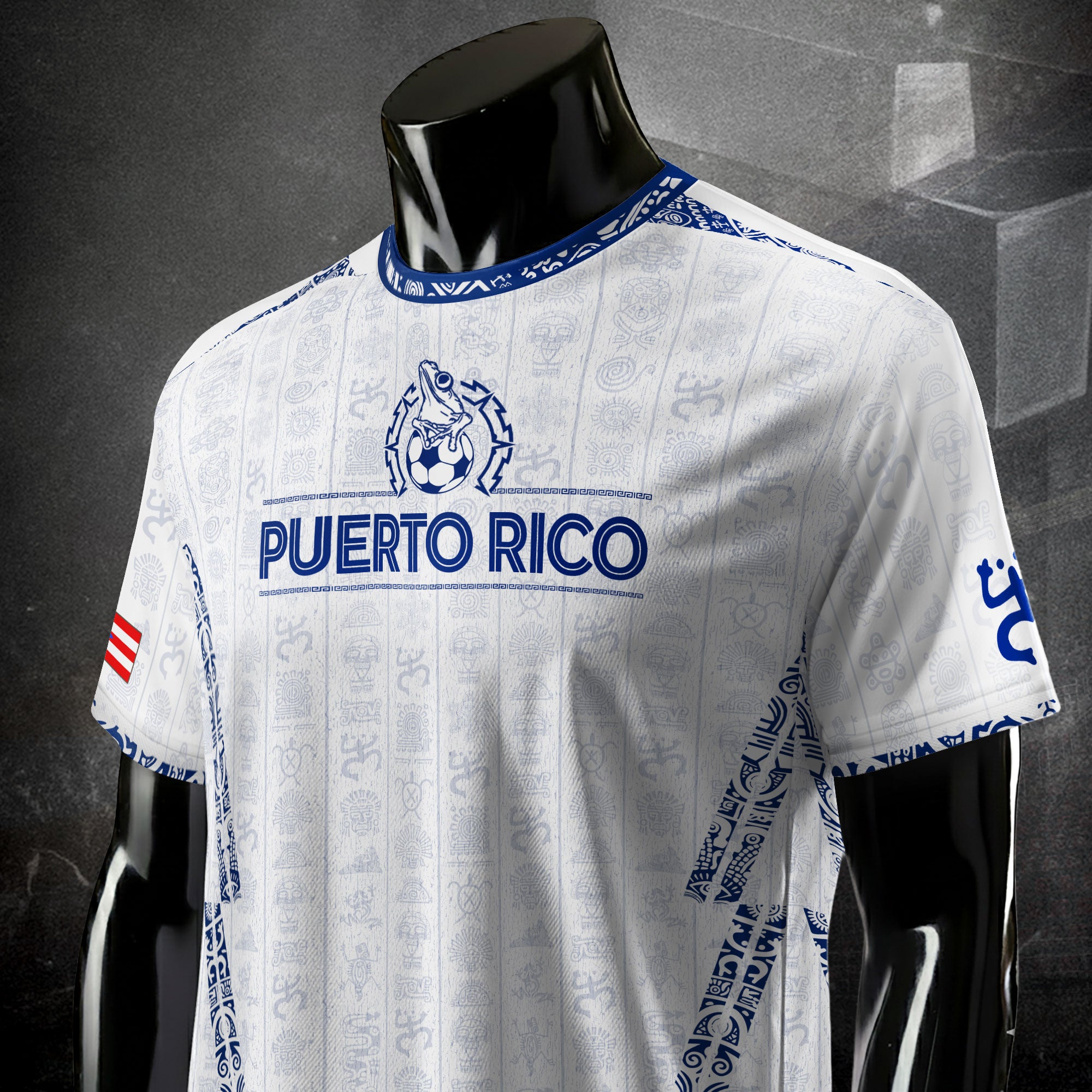 Puerto Rico White Blue Taino Sun National Heritage Boricua Symbols Art Soccer Jersey