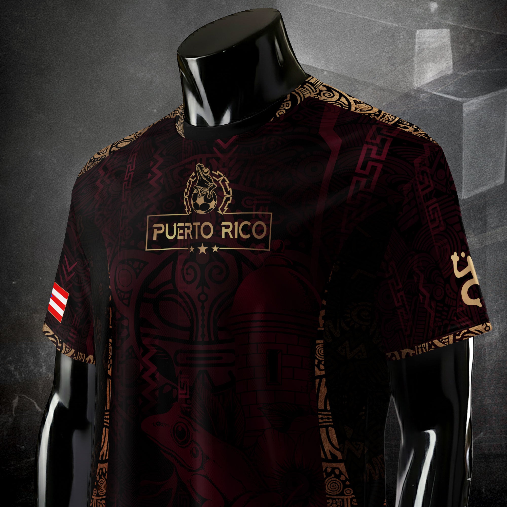 Puerto Rico Maroon Gold Heritage Taino Sun Boricua Coqui Frog Garita Camiseta de fútbol