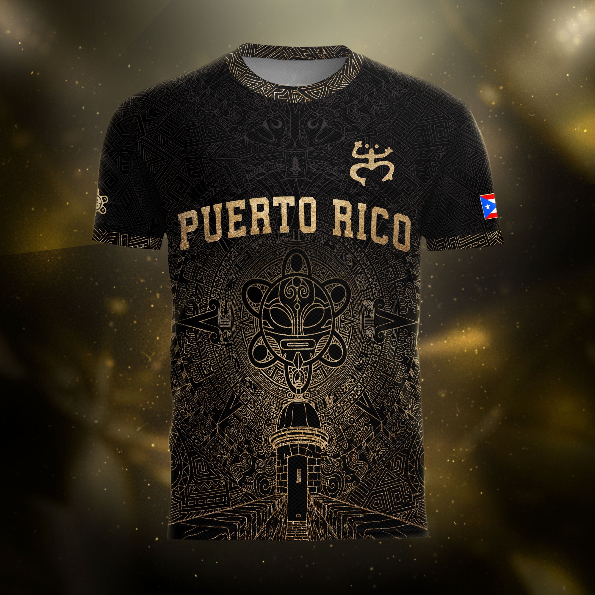 Puerto Rico Black Gold Coqui Frog Garita Taino Sun National Heritage Soccer Jersey