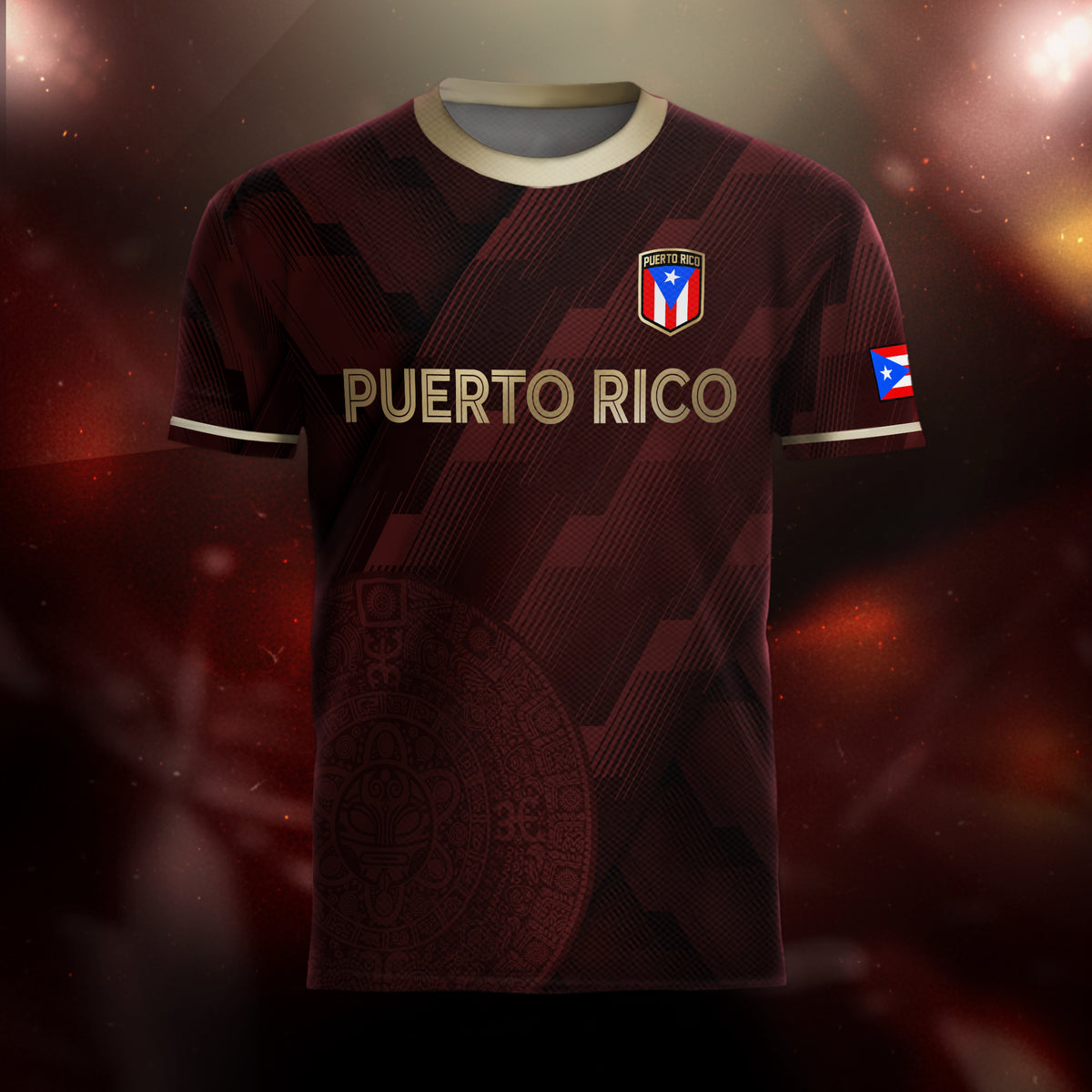 Puerto Rico Maroon Gold Taino Symbol Art National Heritage Boricua Soccer Jersey