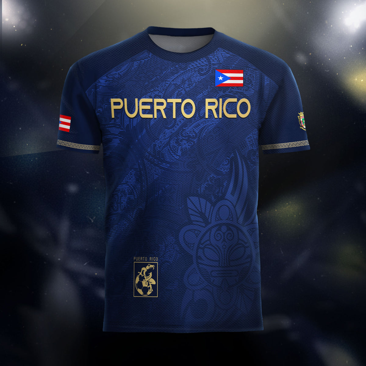 Puerto Rico Navy Gold Boricua Coqui Frog Tribal Taino National Pride Heritage Soccer Jersey