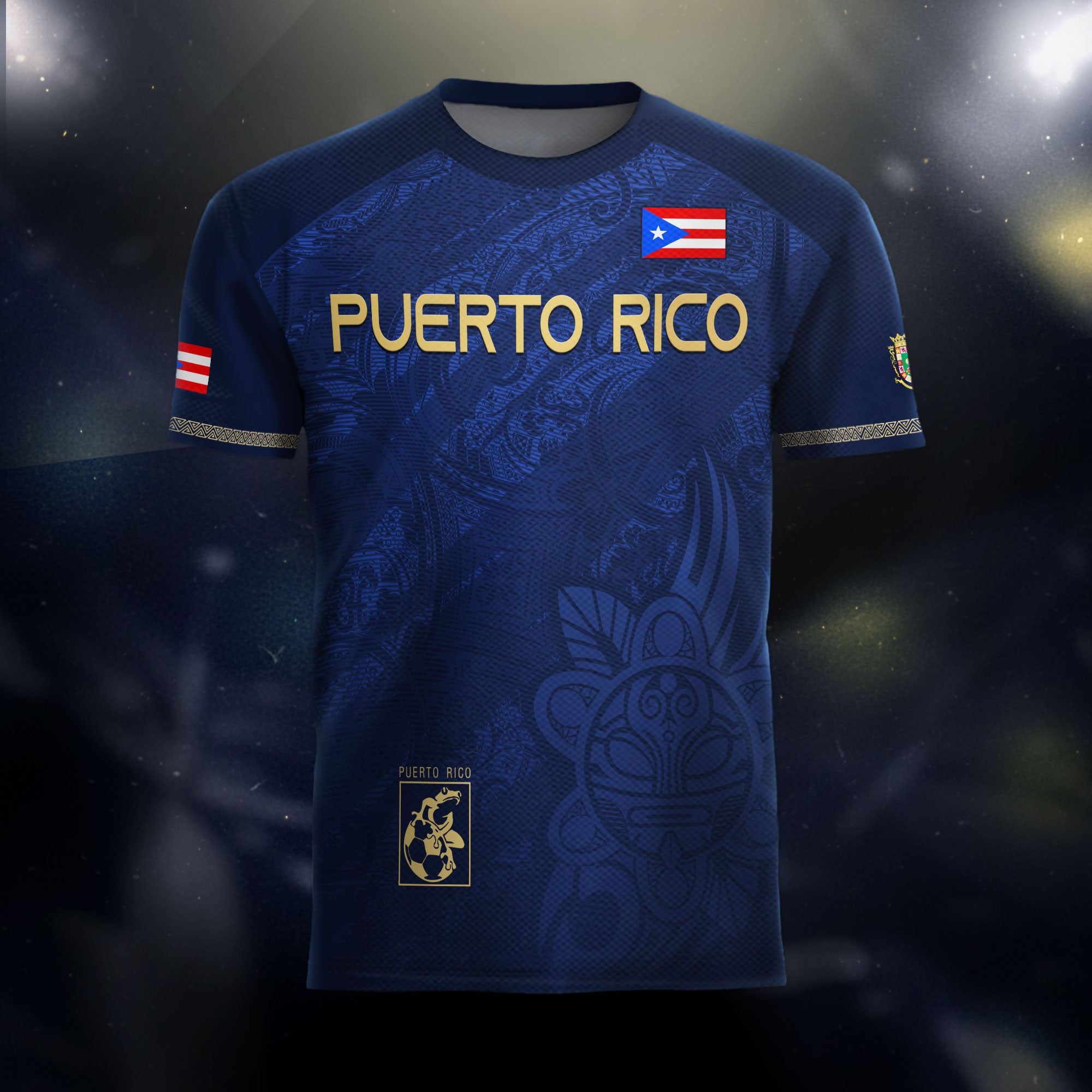 Puerto Rico Navy Gold Boricua Coqui Frog Tribal Taino National Pride Heritage Soccer Jersey