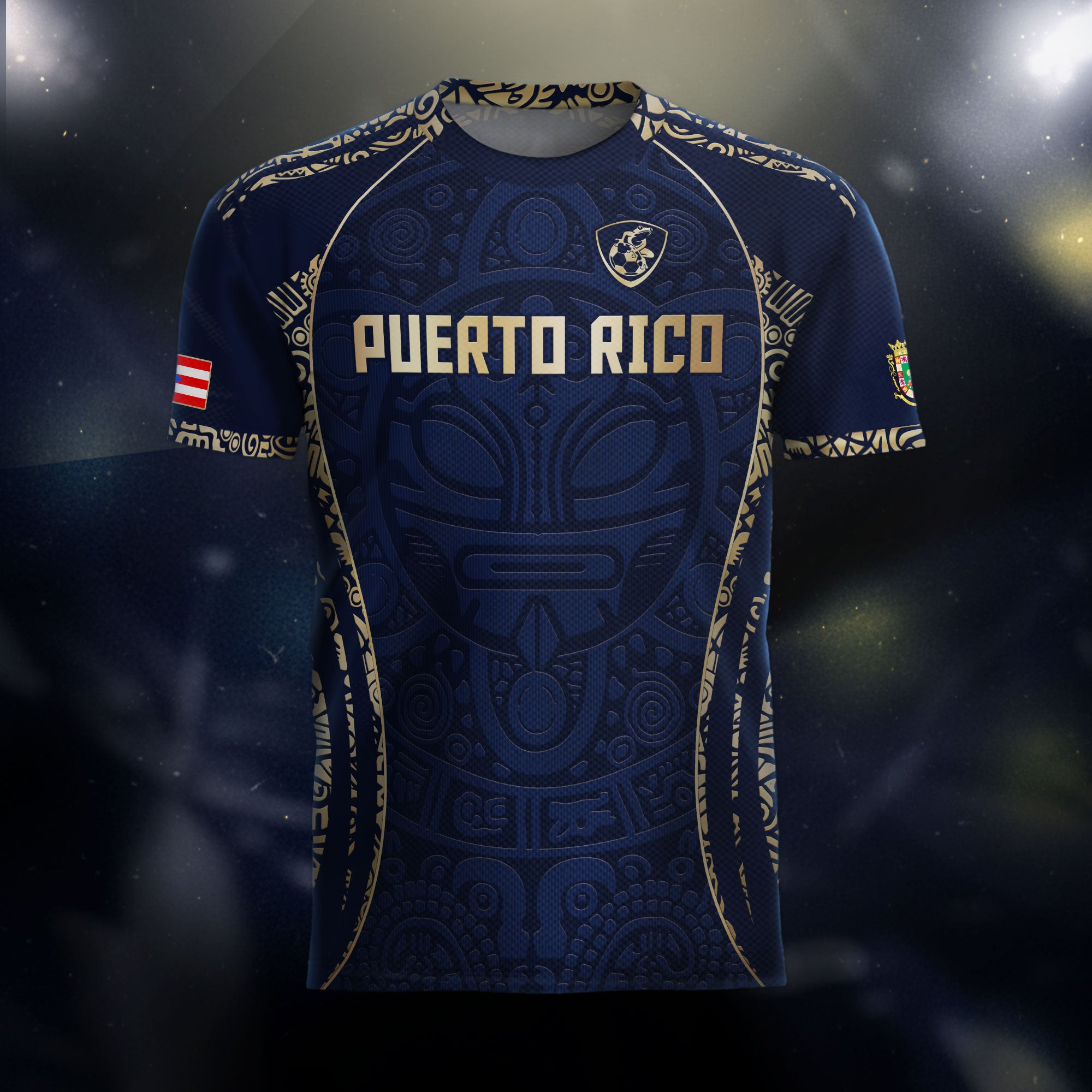 Puerto Rico Navy Blue Boricua Taino Mask Tribal Flag National Pride Heritage Soccer Jersey