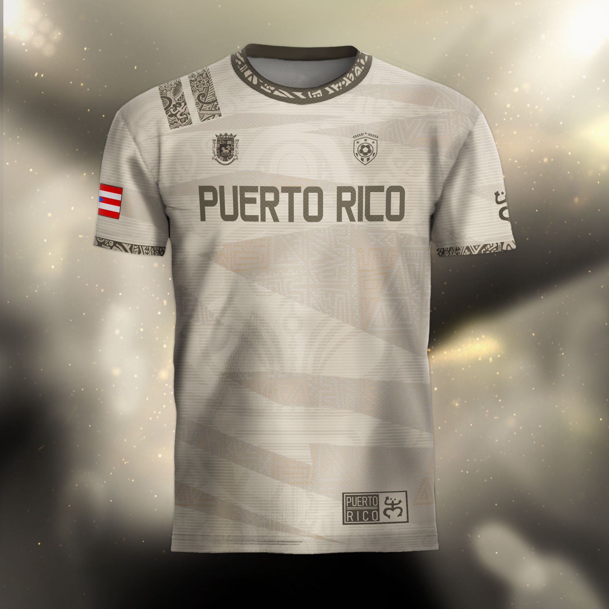 Puerto Rico Beige Gold Taino Tribal Pattern National Heritage Boricua Soccer Jersey