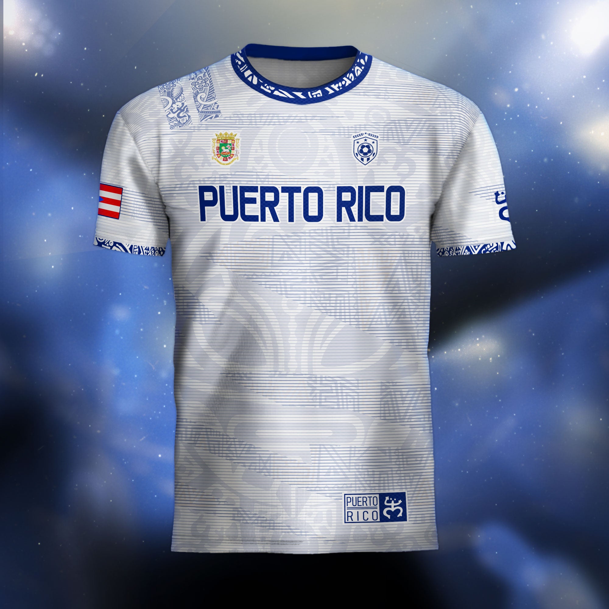 Puerto Rico White Blue Taino Tribal Pattern National Heritage Boricua Soccer Jersey