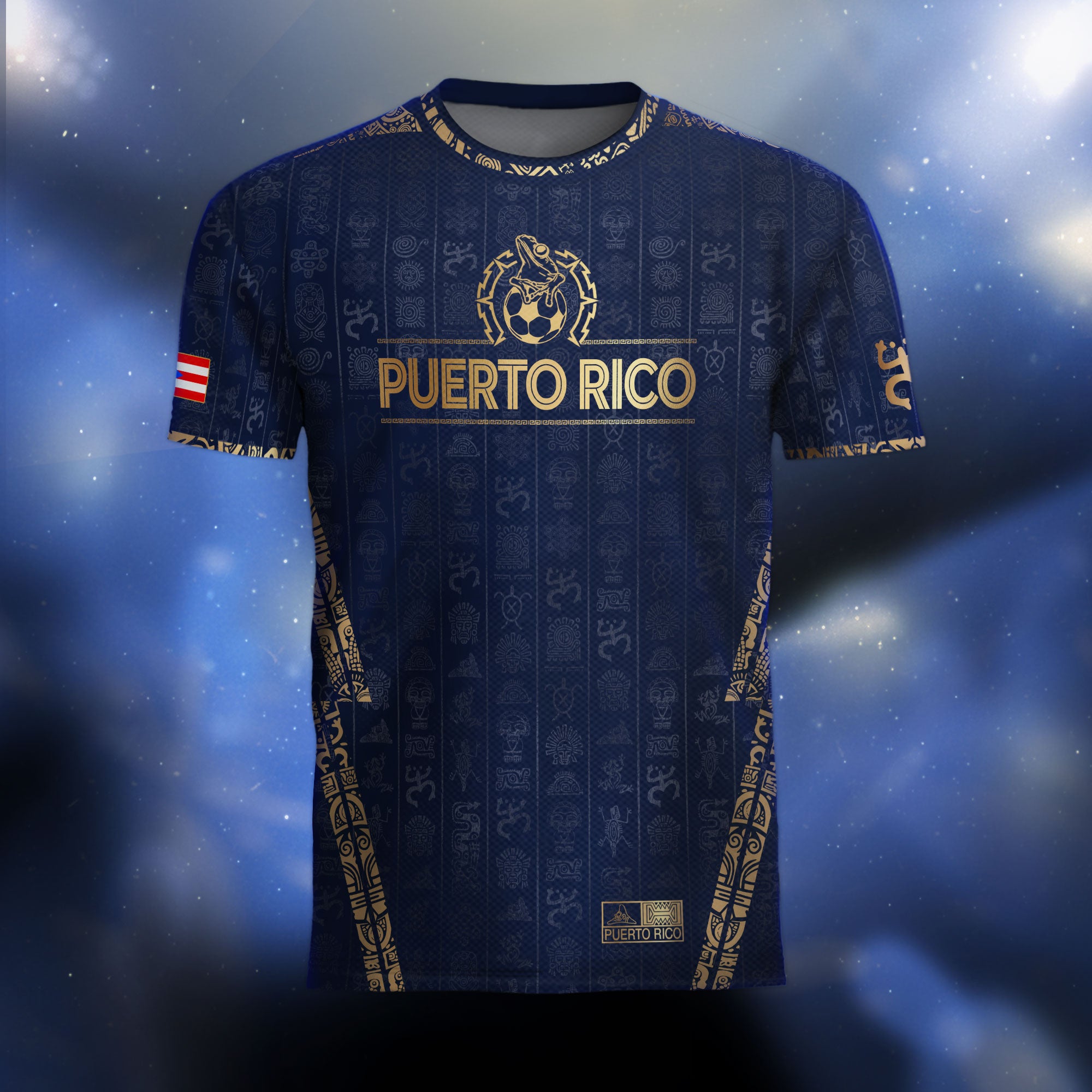 Camiseta de fútbol con el Sol Taino Dorado de la Marina de Puerto Rico, Patrimonio Nacional, Símbolos Boricuas
