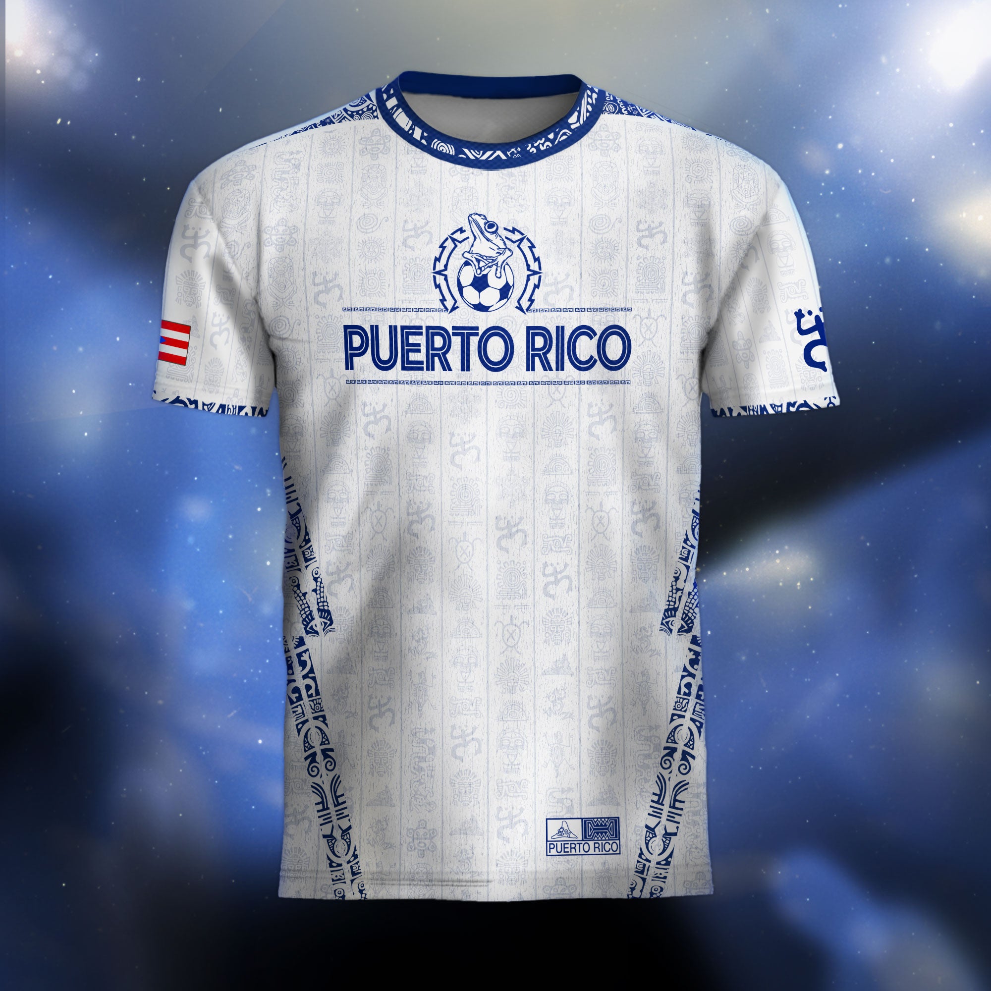 Puerto Rico White Blue Taino Sun National Heritage Boricua Symbols Art Soccer Jersey