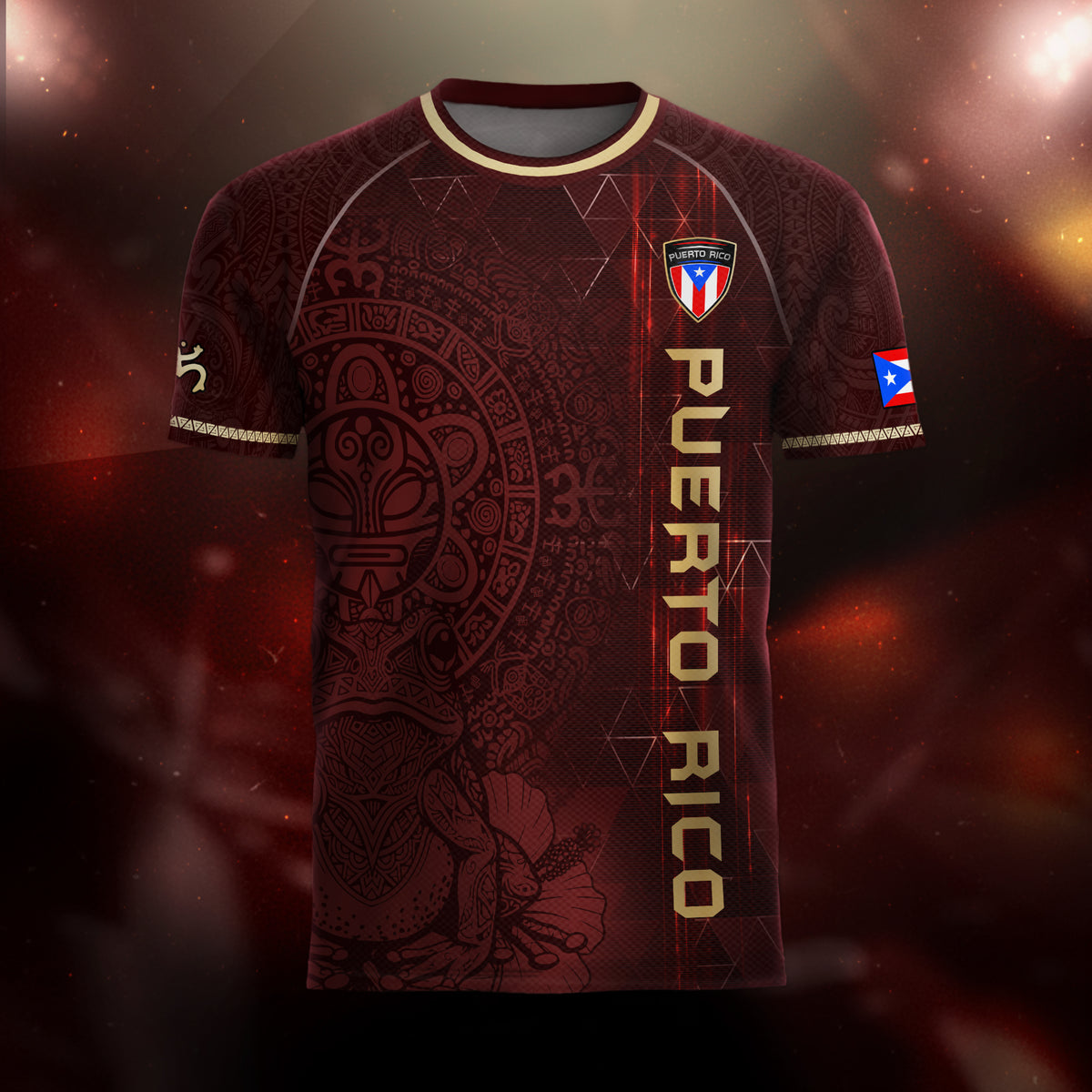 Puerto Rico Maroon Gold Coqui Frog Taino Sun National Heritage Boricua Soccer Jersey