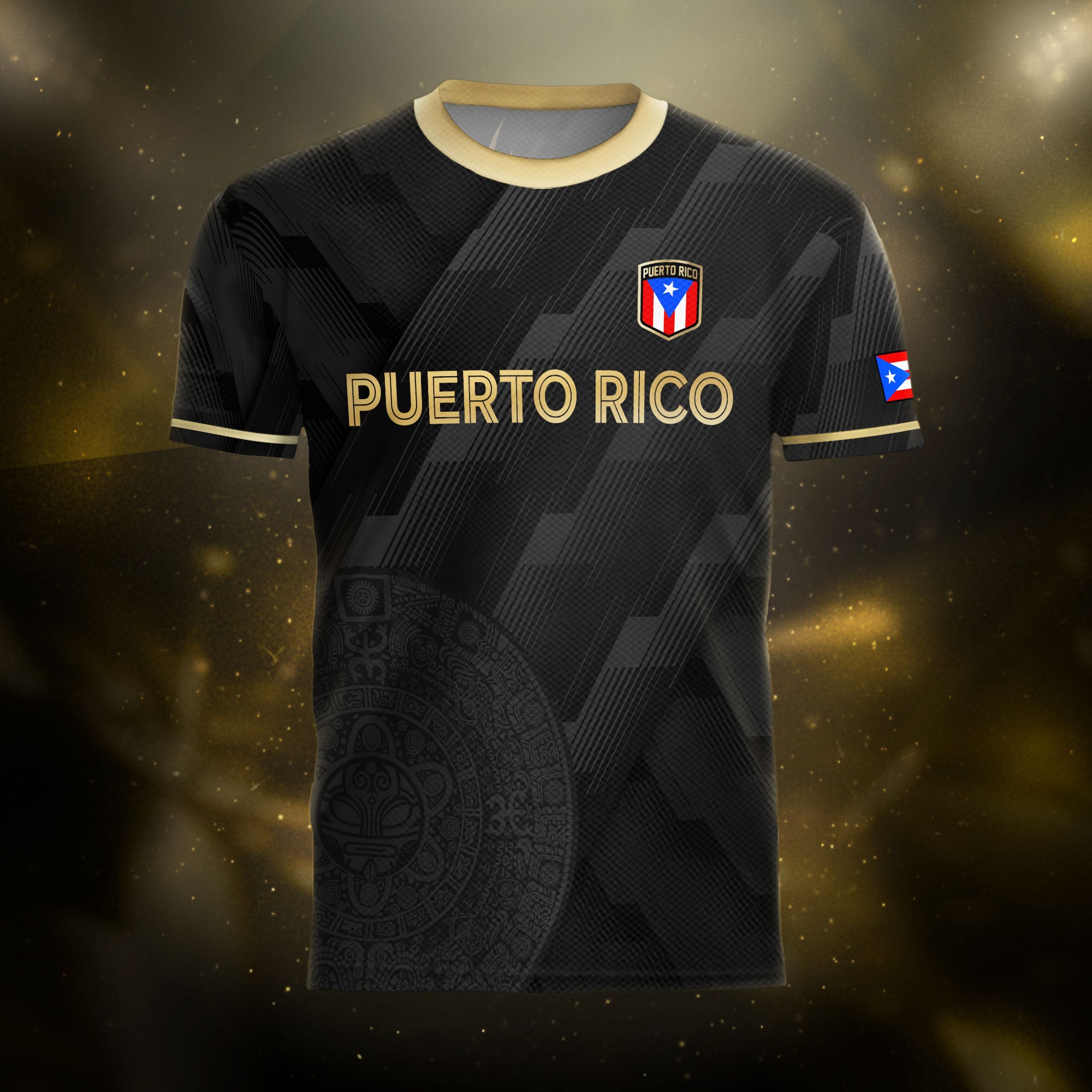 Puerto Rico Flag Boricua Taino Tribal Mask Gold Black National Pride Soccer Jersey