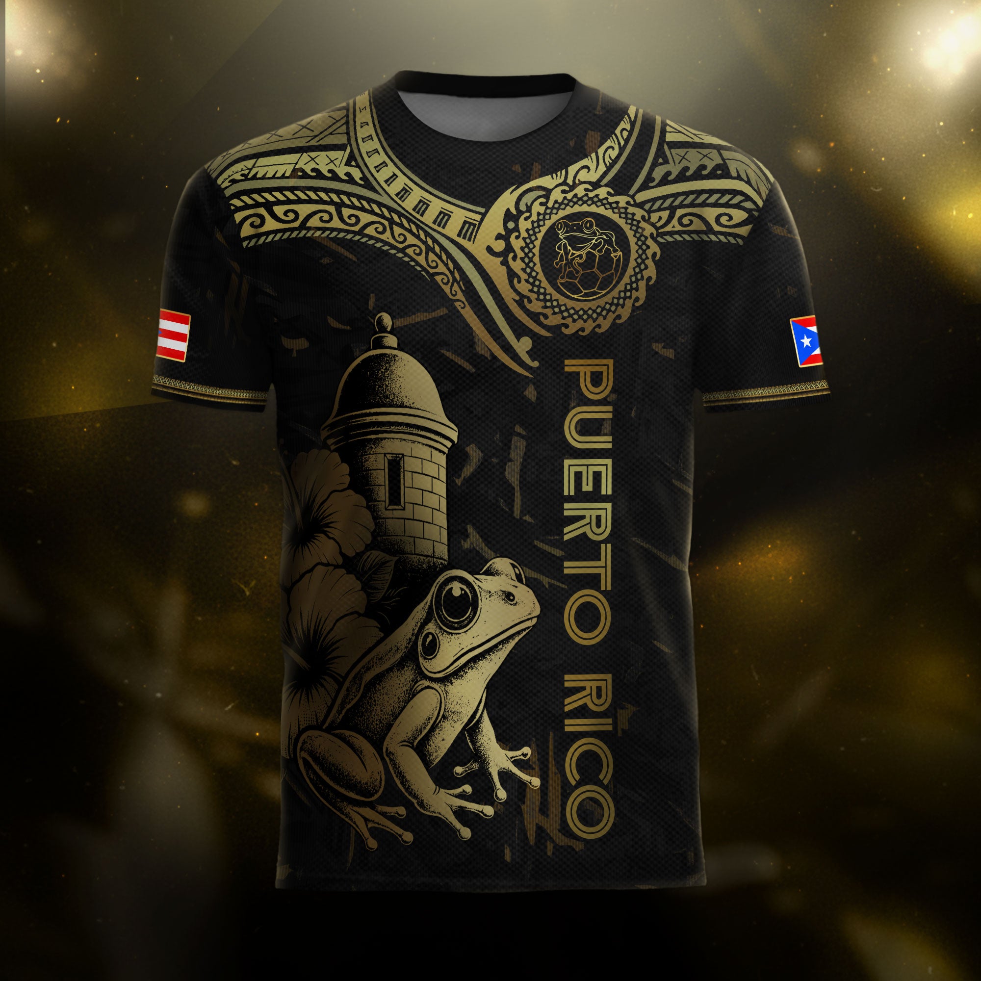 Camiseta de fútbol con máscara taína boricua azul marino de Puerto Rico, bandera tribal, orgullo nacional