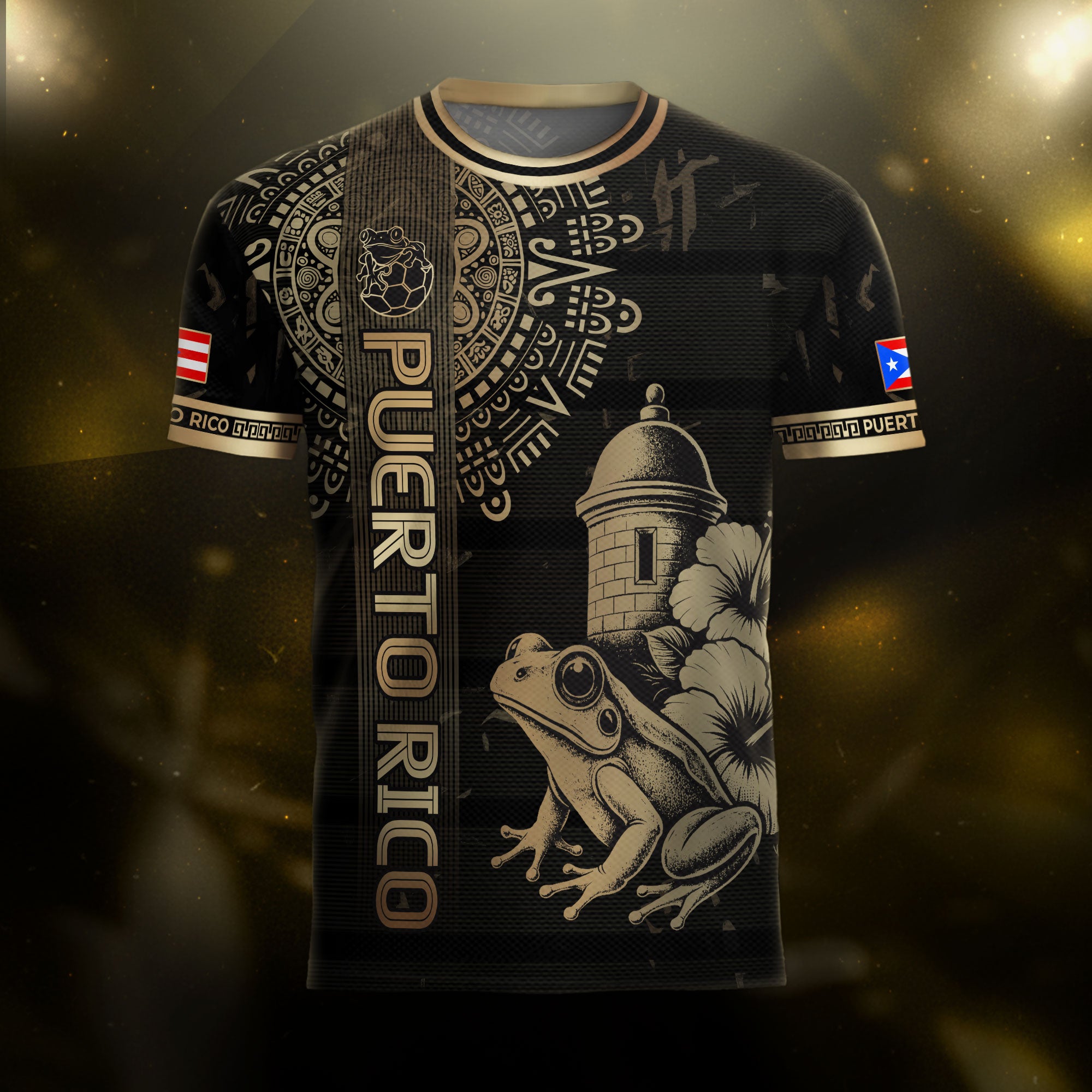 Camiseta de fútbol con máscara taína boricua azul marino de Puerto Rico, bandera tribal, orgullo nacional