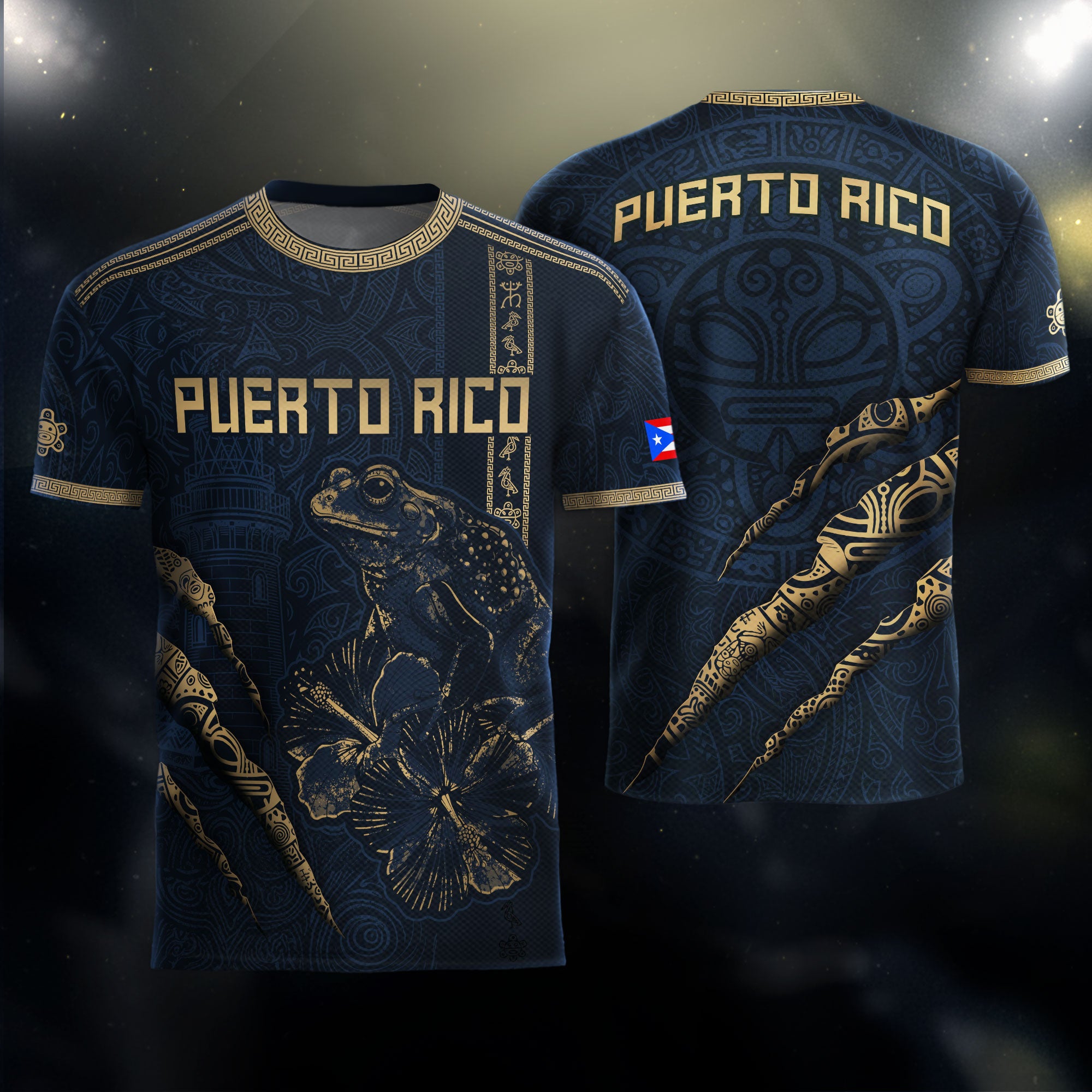 Puerto Rico Navy Gold Limited Edition Tribal Coqui Pattern Soccer Jersey