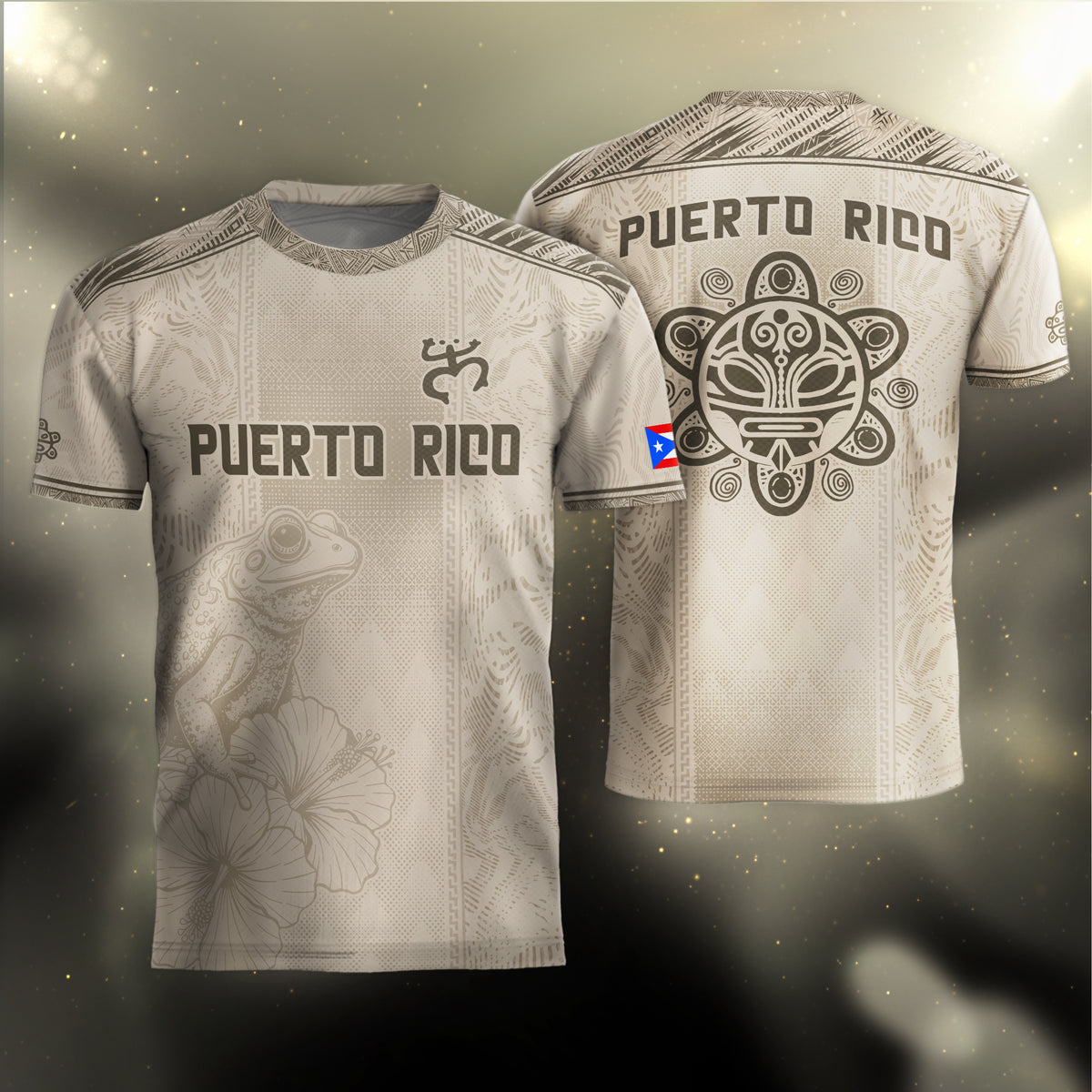 Puerto Rico Beige Gold Coqui Frog Floral Taino Sun National Heritage Soccer Jersey