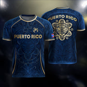 Puerto Rico Soccer Jersey in Blue Gold for Men and Women, Taino Sun National Heritage Boricua, Puerto Rico Shirt and Puerto Rico Jersey, Northryn Co.