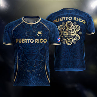 Puerto Rico Soccer Jersey in Blue Gold for Men and Women, Taino Sun National Heritage Boricua, Puerto Rico Shirt and Puerto Rico Jersey, Northryn Co.