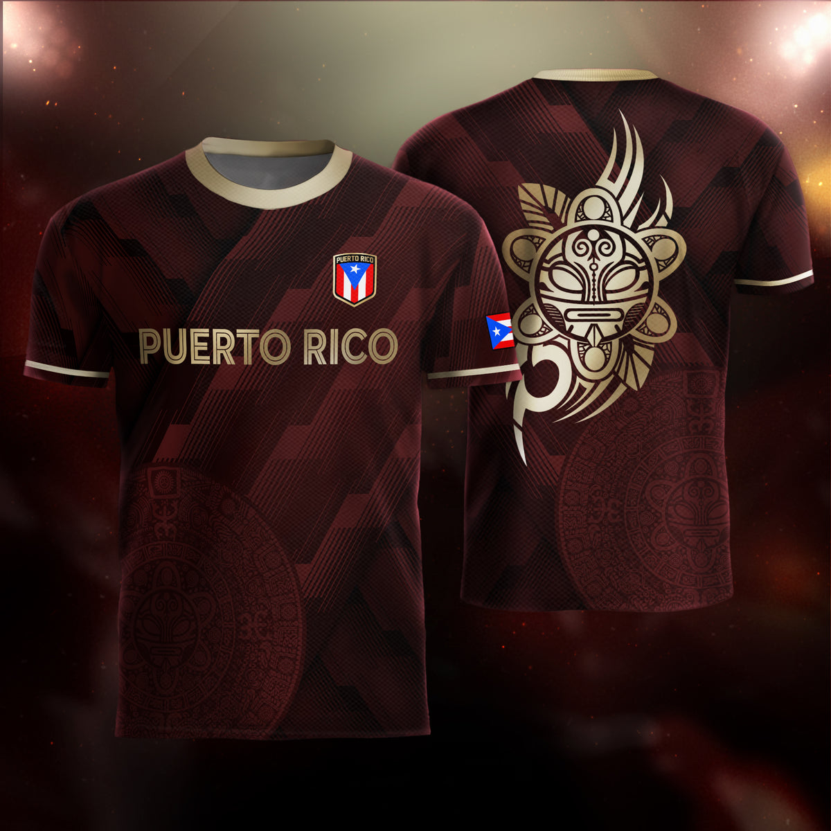 Puerto Rico Maroon Gold Taino Symbol Art National Heritage Boricua Soccer Jersey