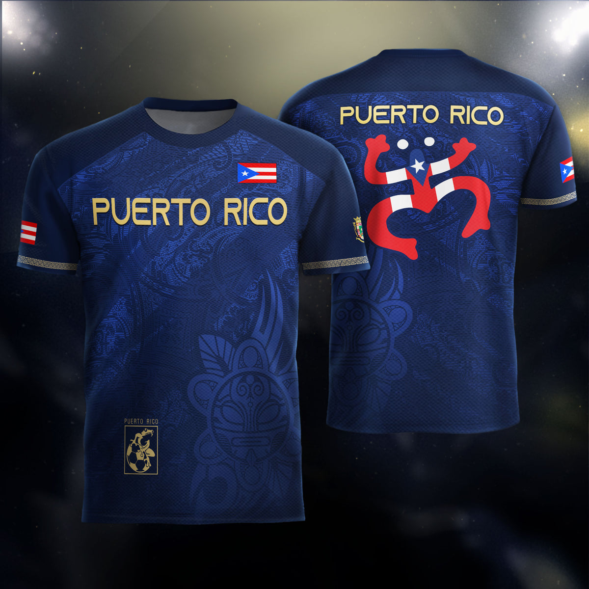 Puerto Rico Navy Gold Boricua Coqui Frog Tribal Taino National Pride Heritage Soccer Jersey