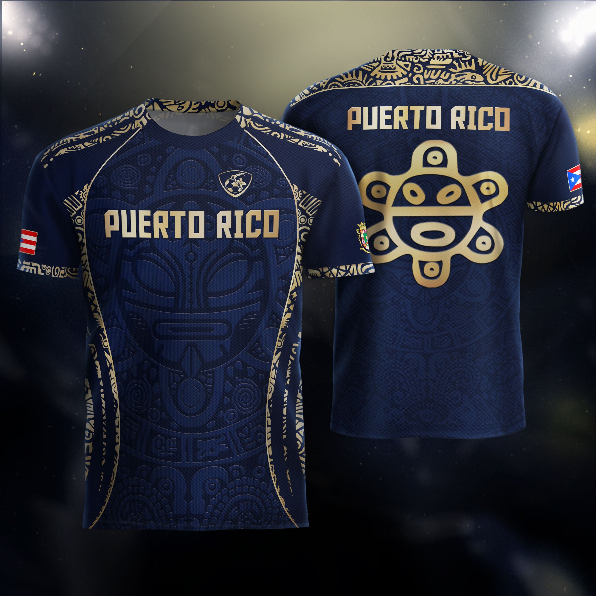 Puerto Rico Navy Blue Boricua Taino Mask Tribal Flag National Pride Heritage Soccer Jersey